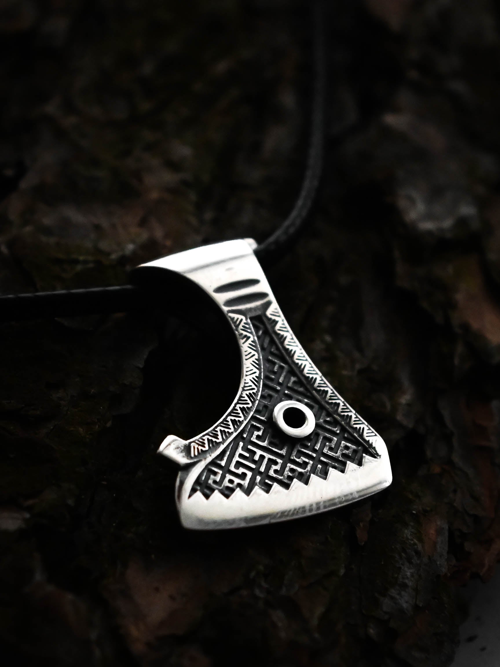 Perun's Axe (Small) with Patterns, Sterling Silver 925 — Slavic Symbol Pendant