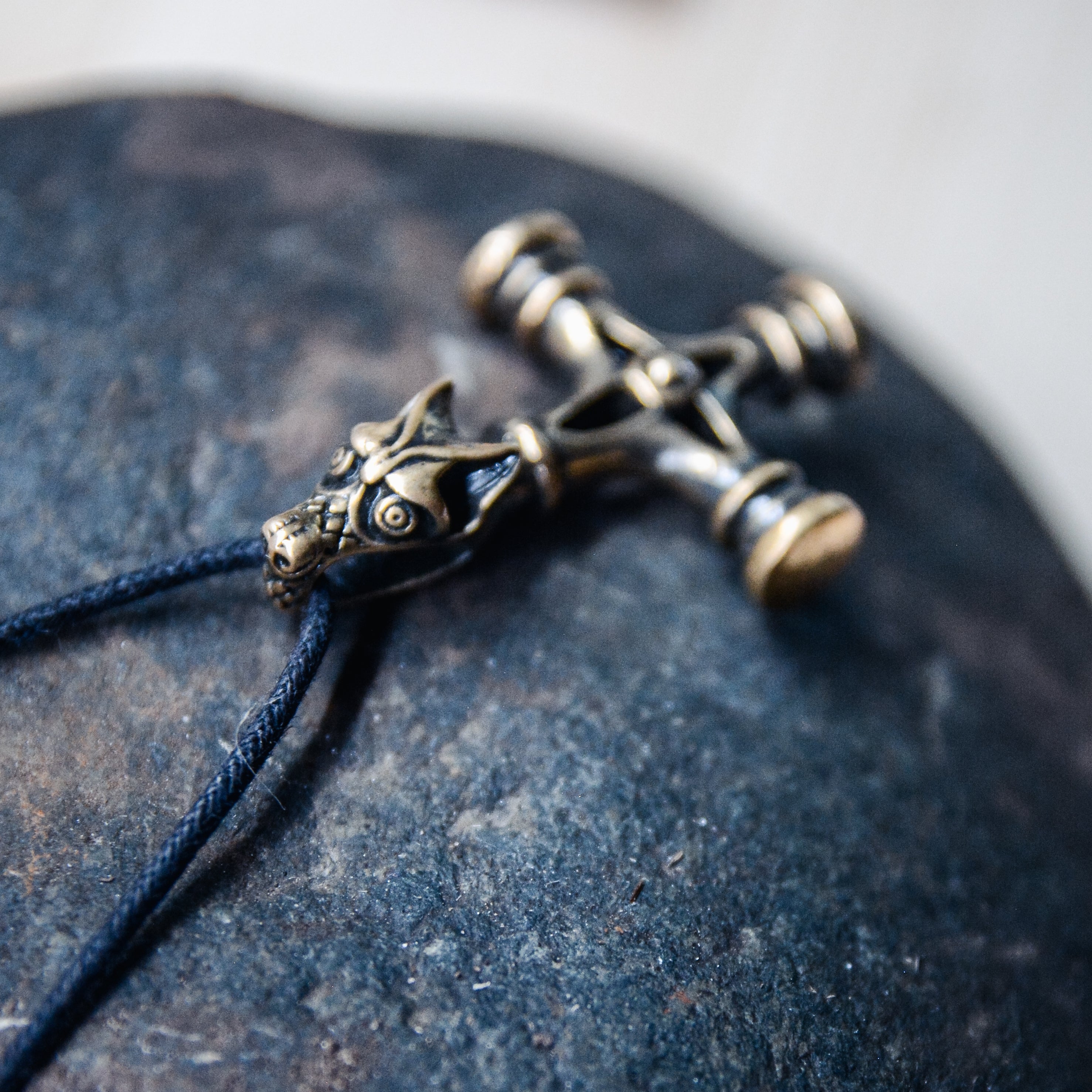 Wolf Cross Amulet, Natural Bronze — Viking & Norse Symbol Pendant