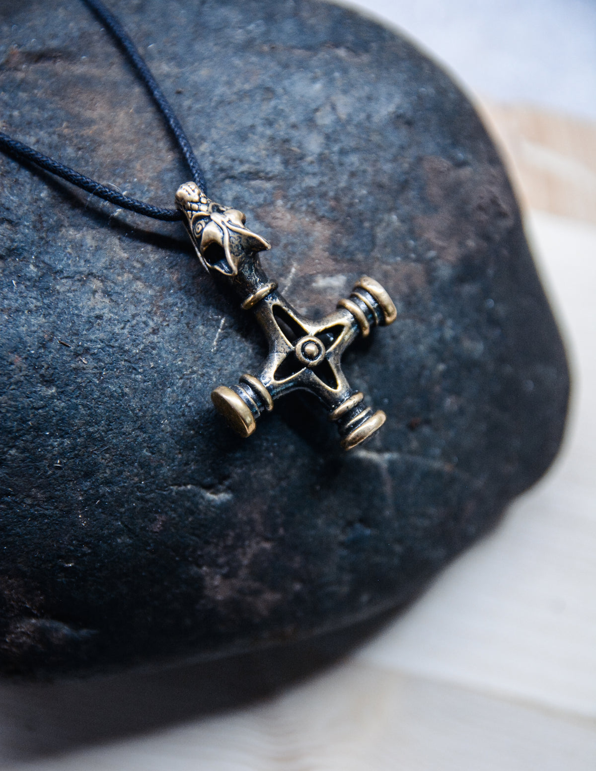 Wolf Cross Amulet, Natural Bronze — Viking & Norse Symbol Pendant