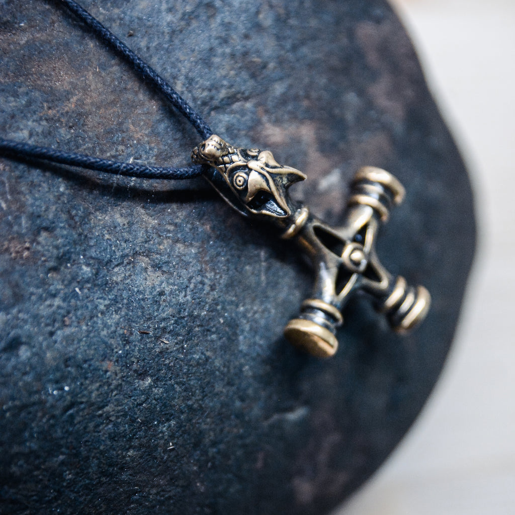 Wolf Cross Amulet, Natural Bronze — Viking & Norse Symbol Pendant