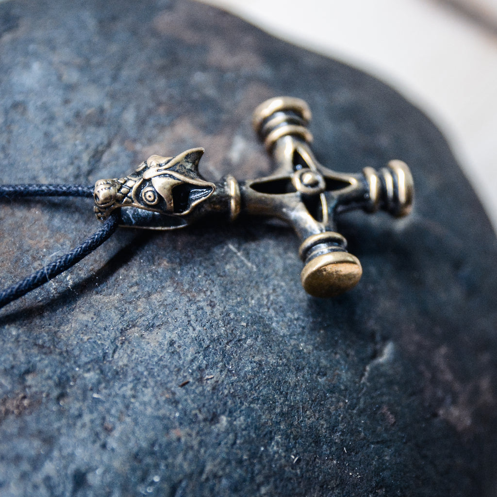 Wolf Cross Amulet, Natural Bronze — Viking & Norse Symbol Pendant