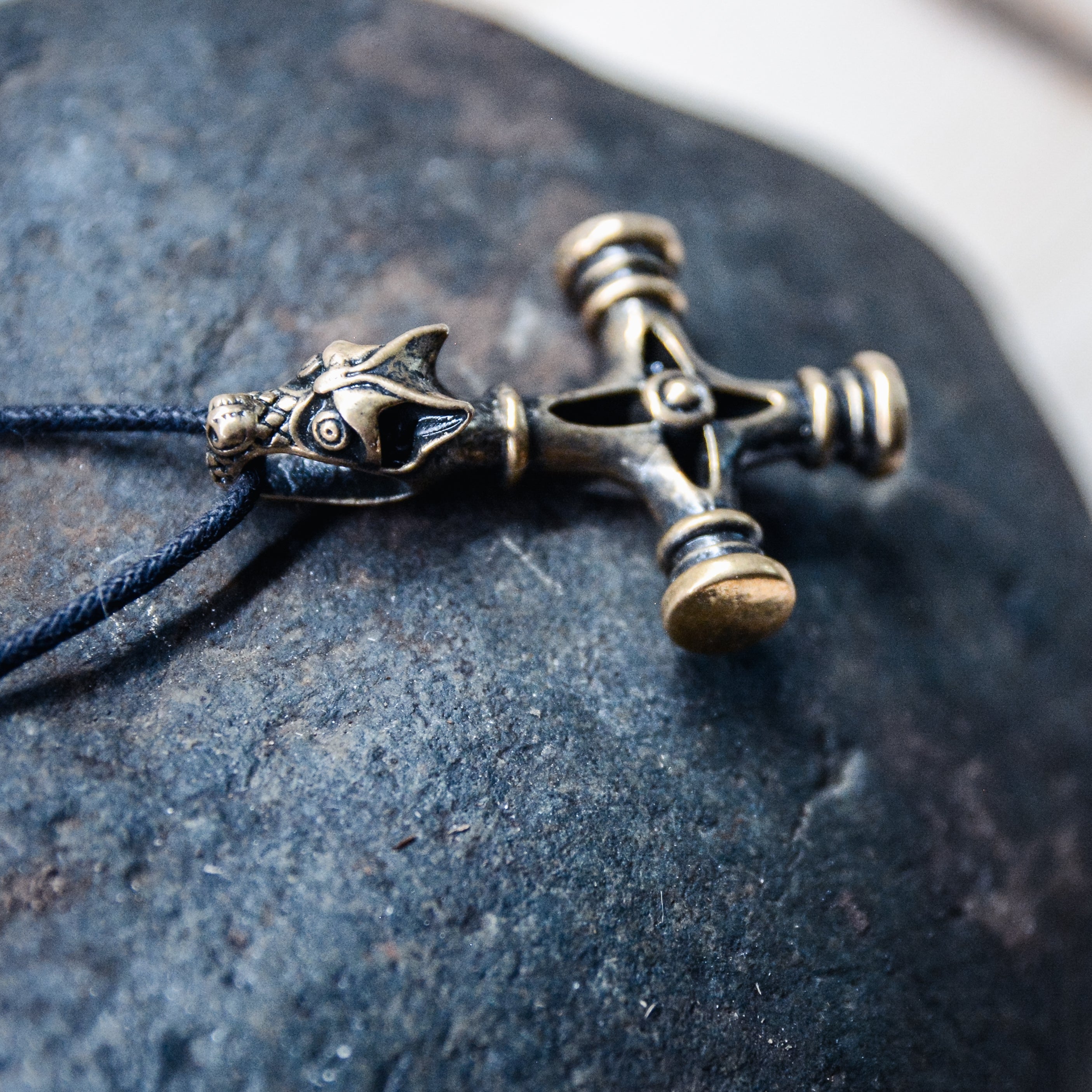 Wolf Cross Amulet, Natural Bronze — Viking & Norse Symbol Pendant