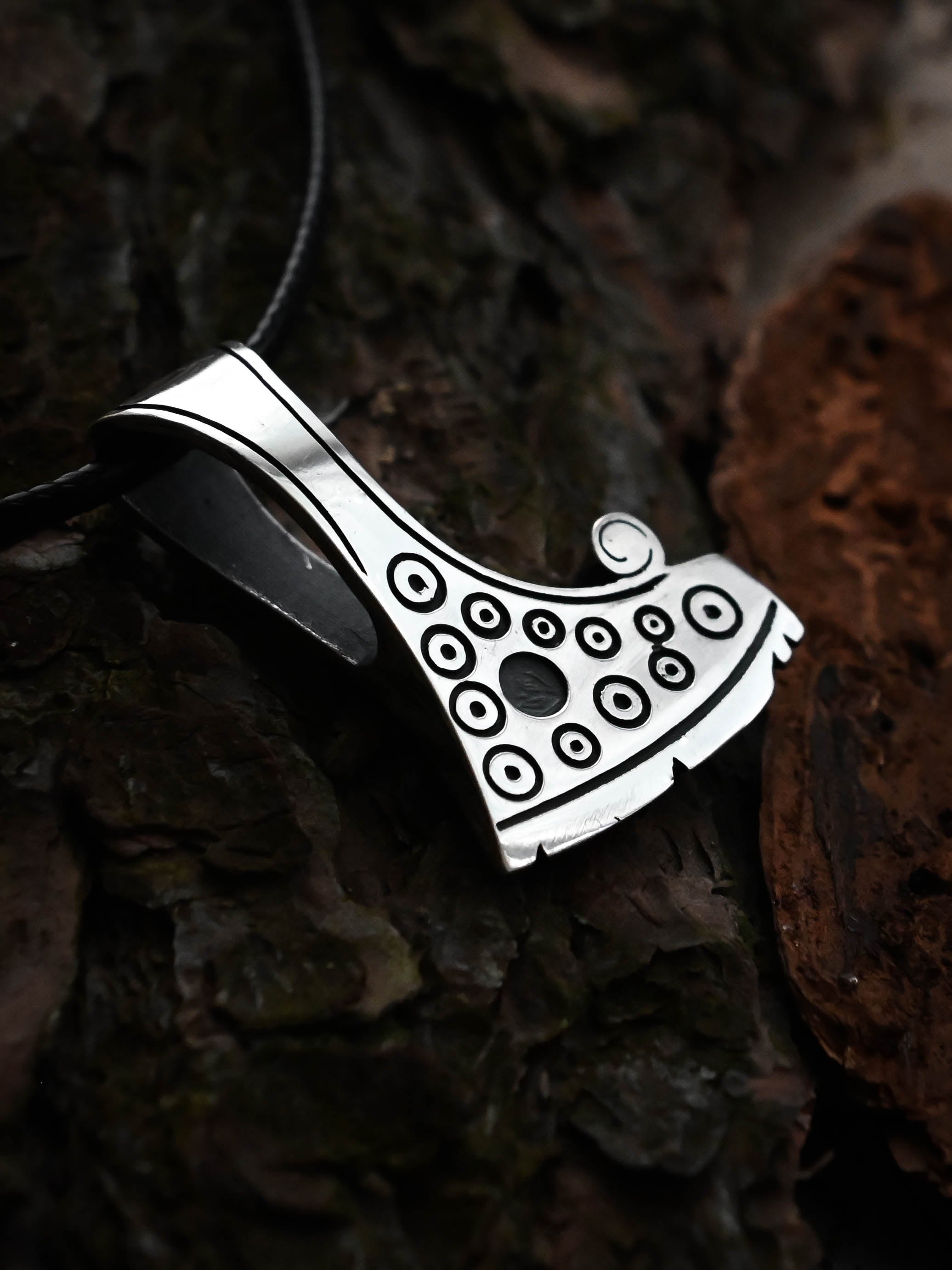 Perun's Axe with Circles, Sterling Silver 925 — Slavic Symbol Pendant