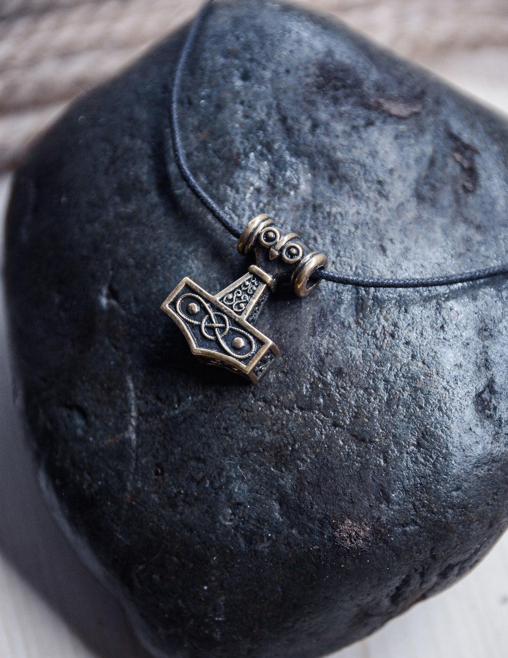 Small Mjolnir Amulet, Natural Bronze — Viking & Norse Symbol Pendant