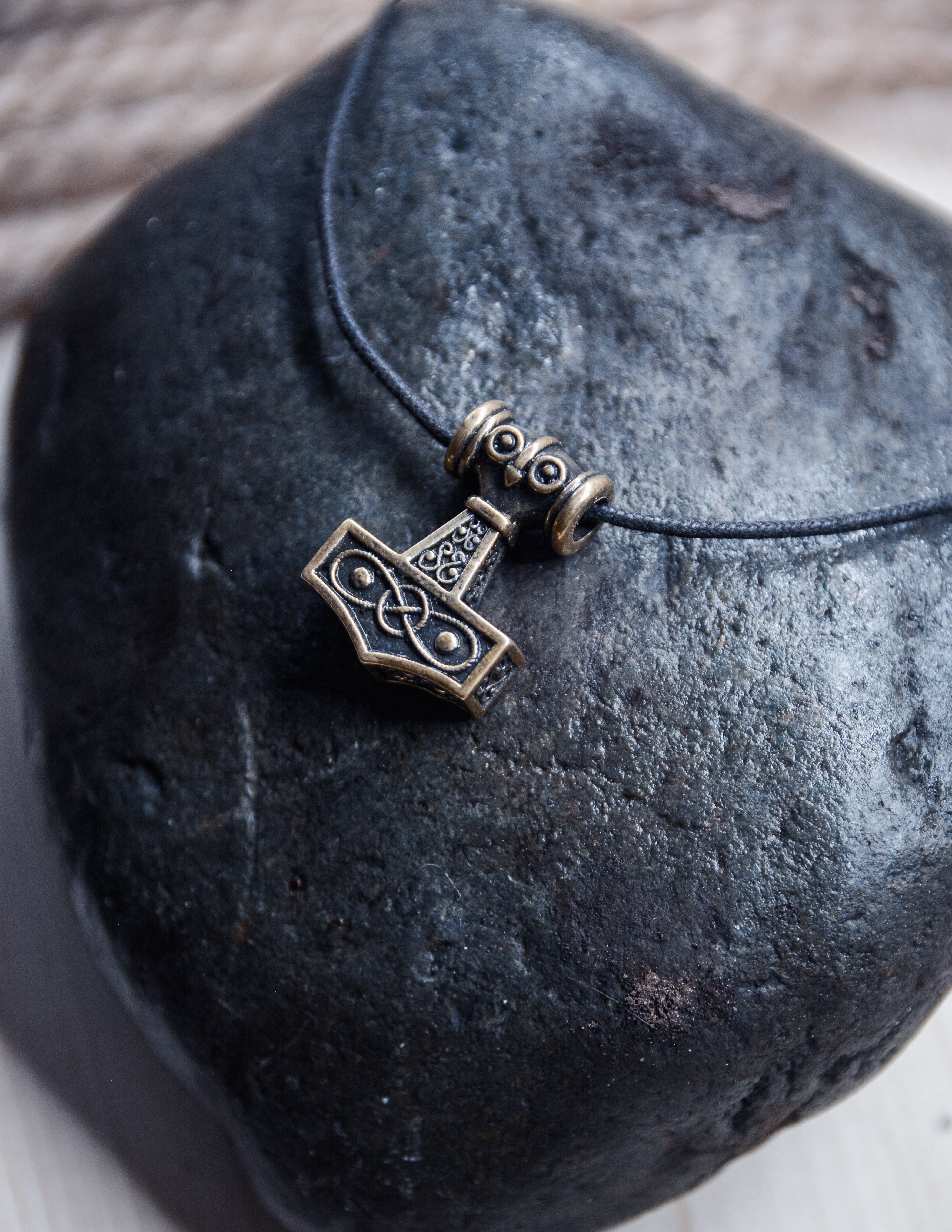 Small Mjolnir Amulet, Natural Bronze — Viking & Norse Symbol Pendant