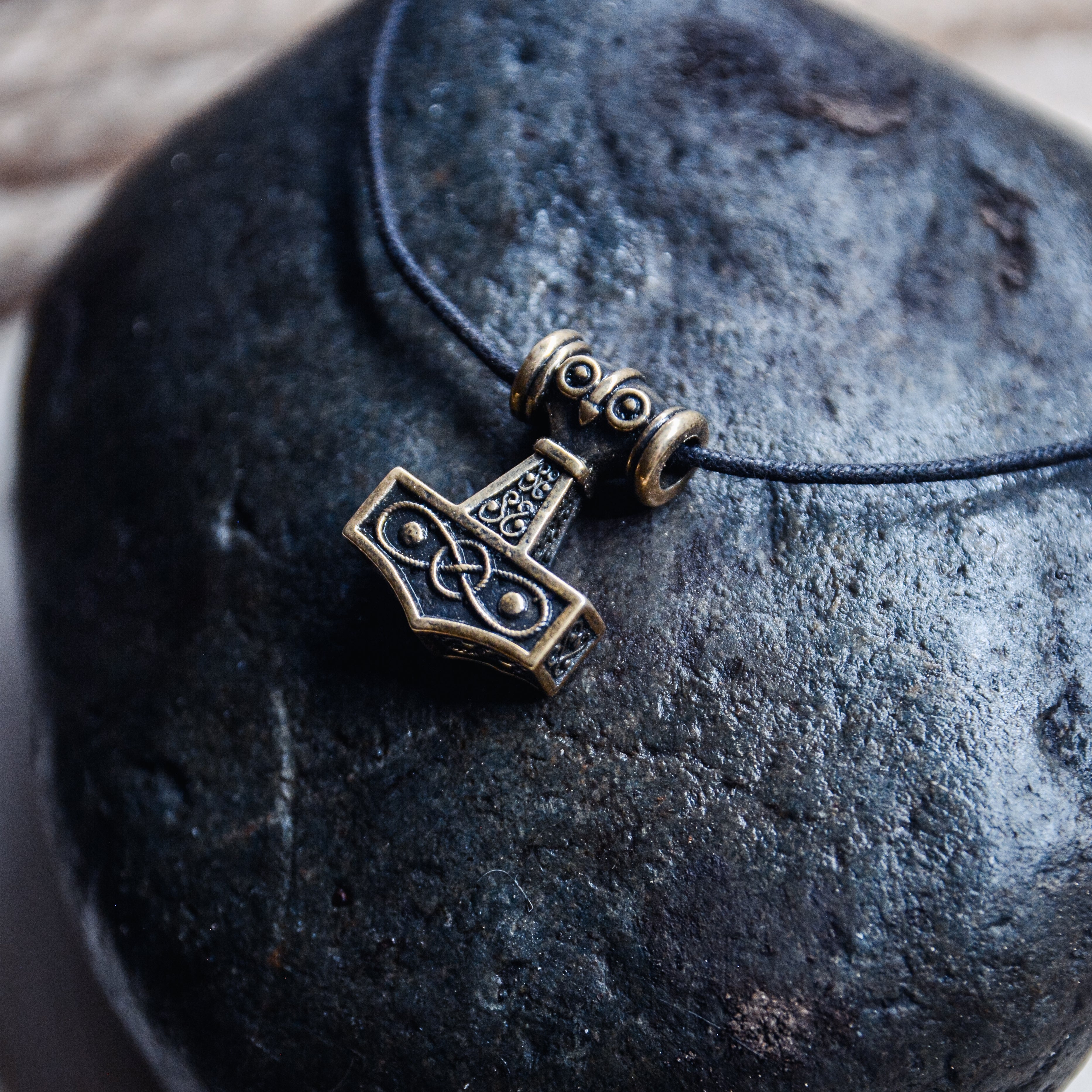 Small Mjolnir Amulet, Natural Bronze — Viking & Norse Symbol Pendant