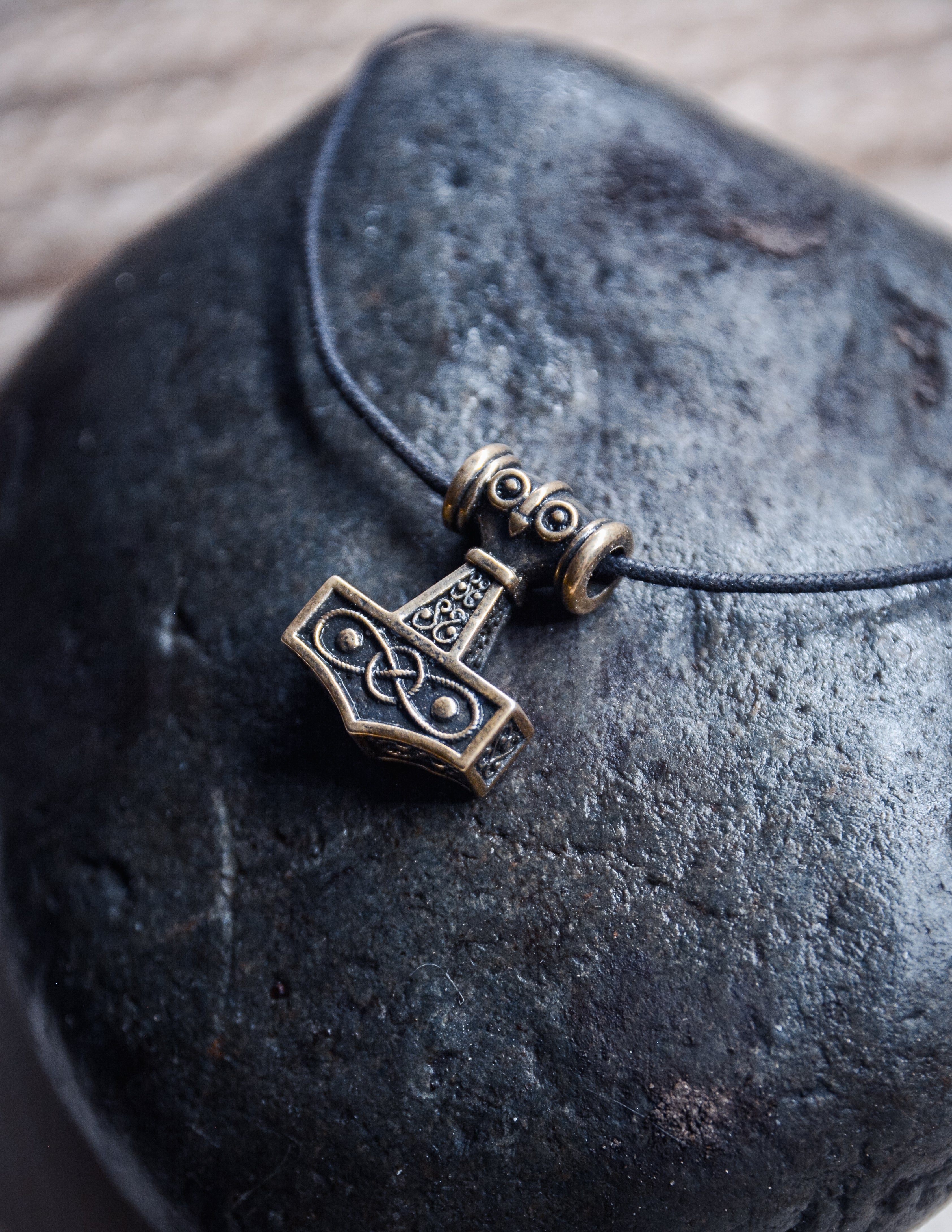 Small Mjolnir Amulet, Natural Bronze — Viking & Norse Symbol Pendant