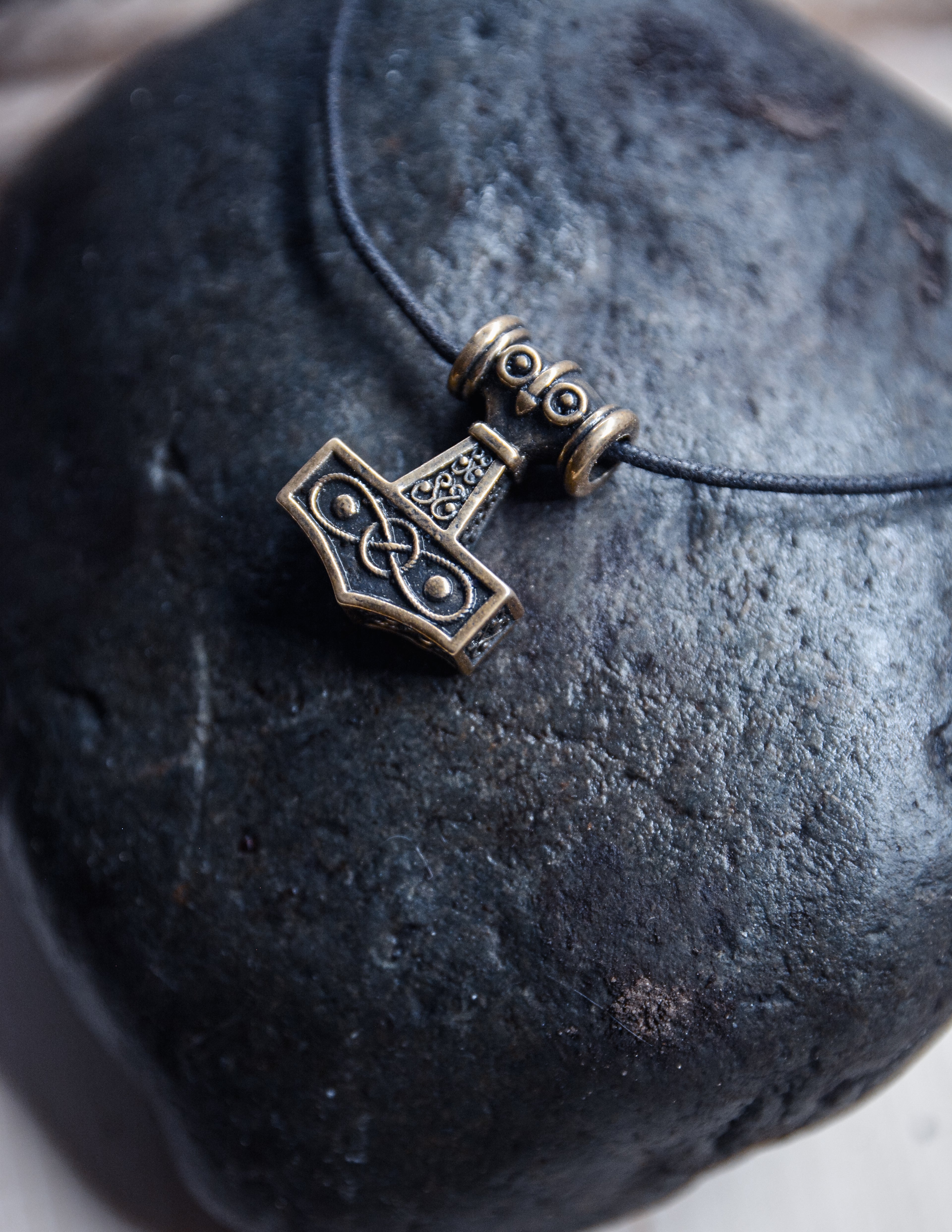Small Mjolnir Amulet, Natural Bronze — Viking & Norse Symbol Pendant