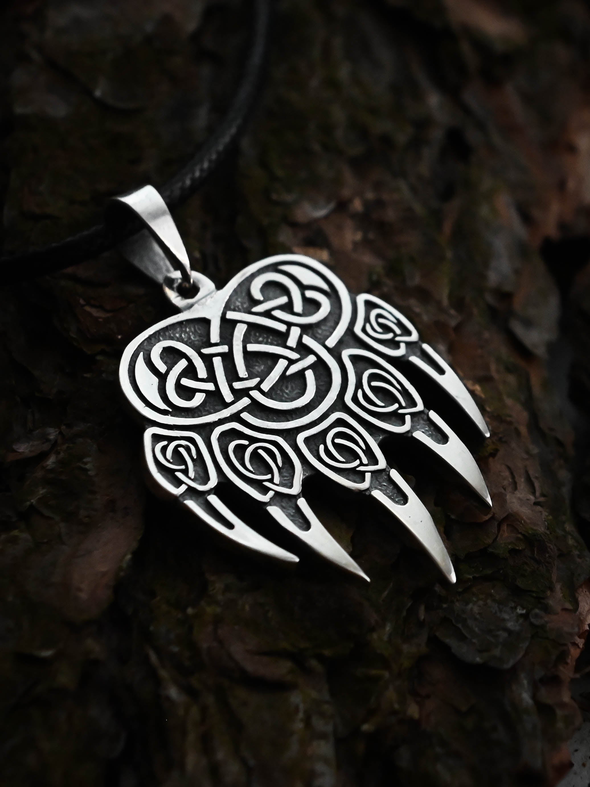 Bear Paw Amulet, Sterling Silver 925 — Viking & Slavic Symbol Pendant