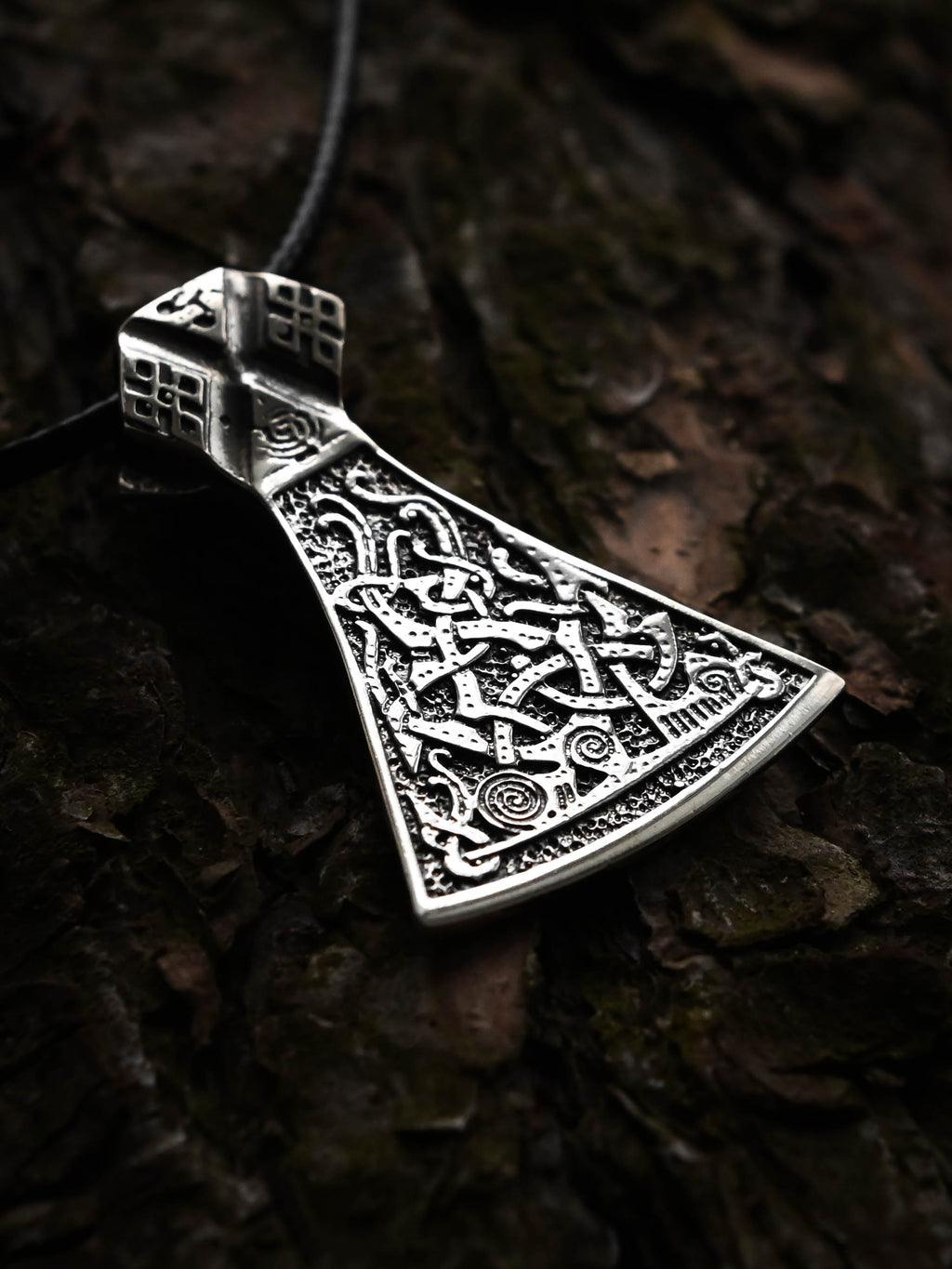 Perun's Axe (Large) with Patterns, Sterling Silver 925 — Slavic Symbol Pendant