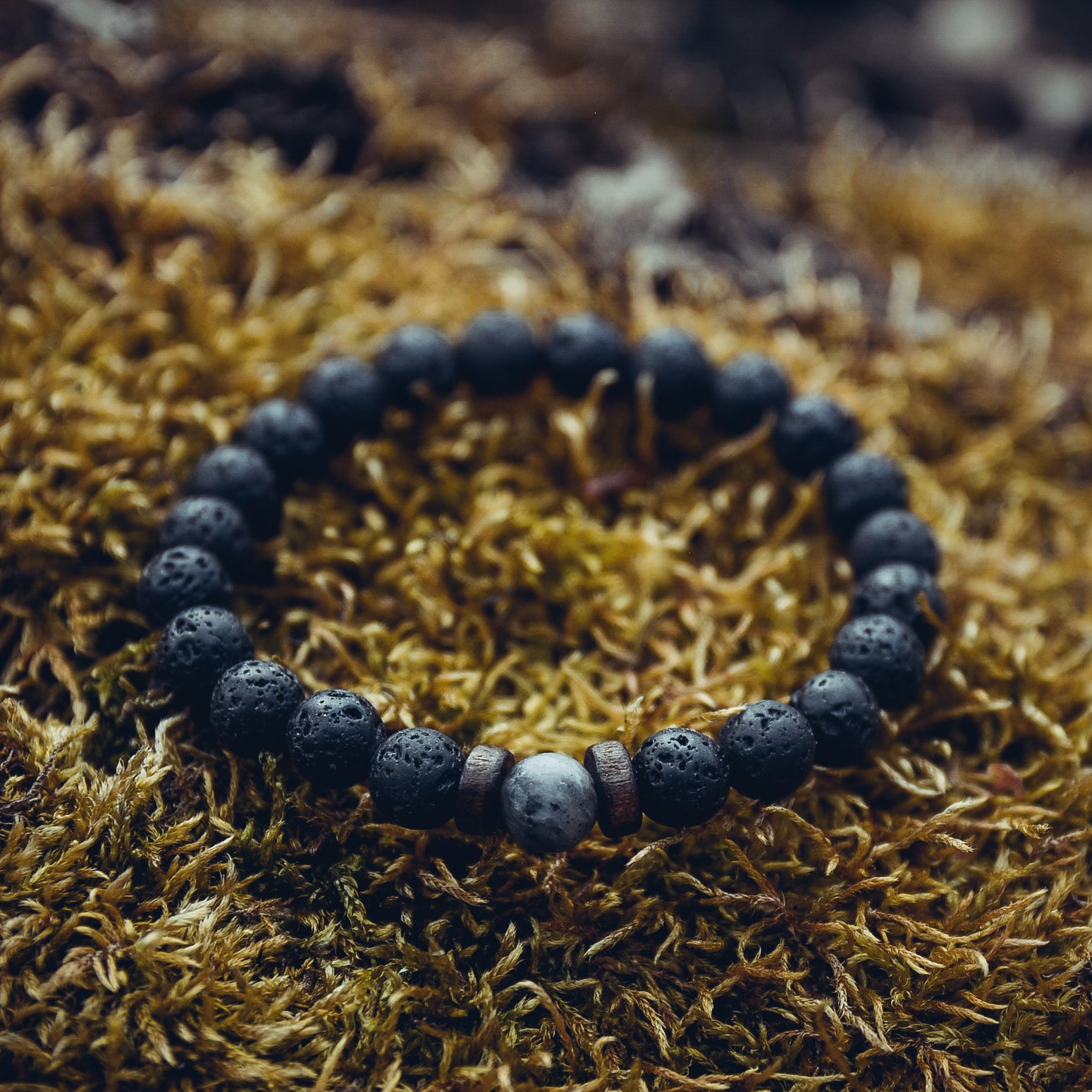 Lava Stone, Wood, and Labradorite Bracelet