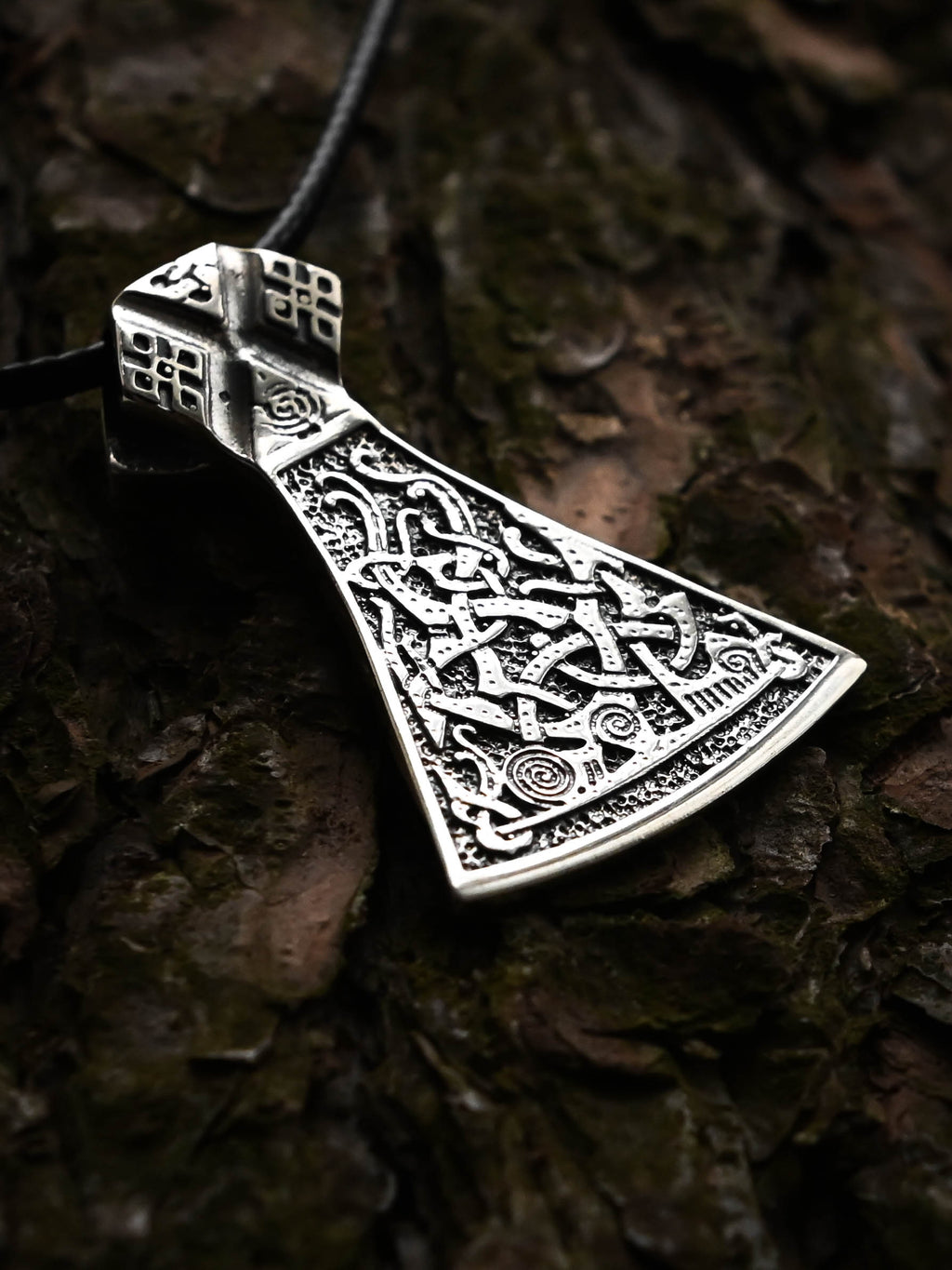 Perun's Axe (Large) with Patterns, Sterling Silver 925 — Slavic Symbol Pendant