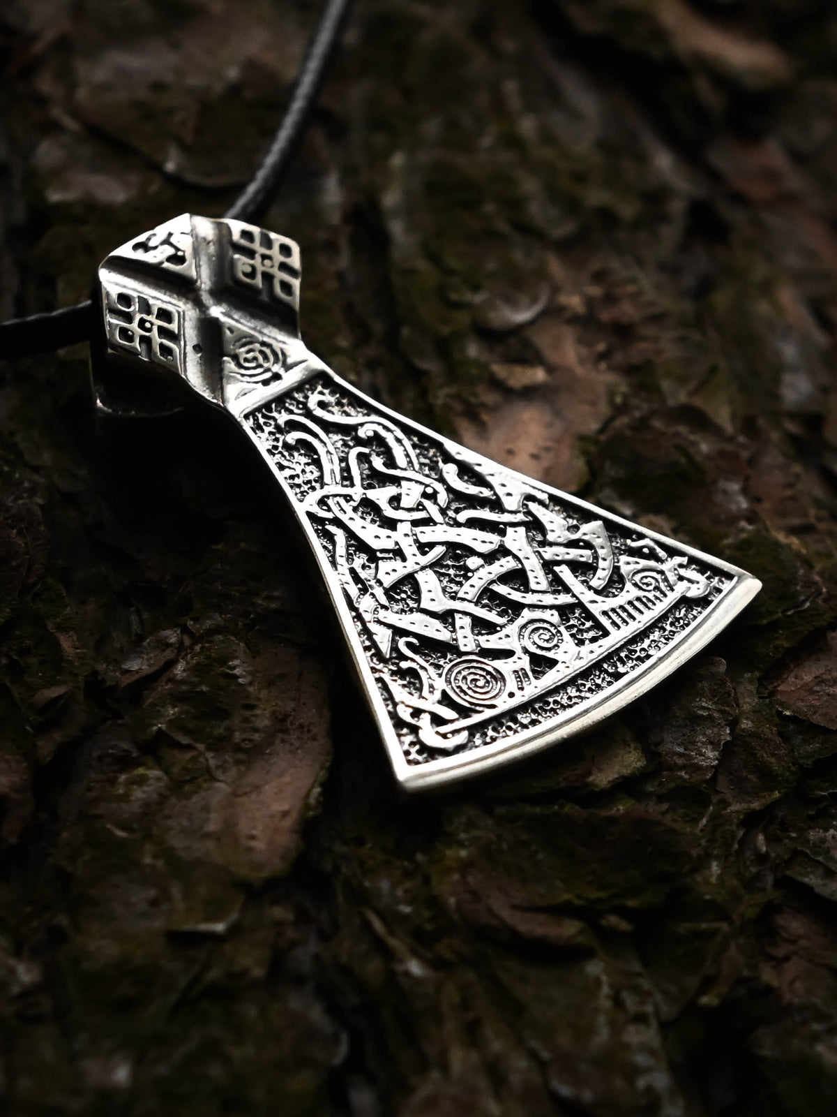 Perun's Axe (Large) with Patterns, Sterling Silver 925 — Slavic Symbol Pendant