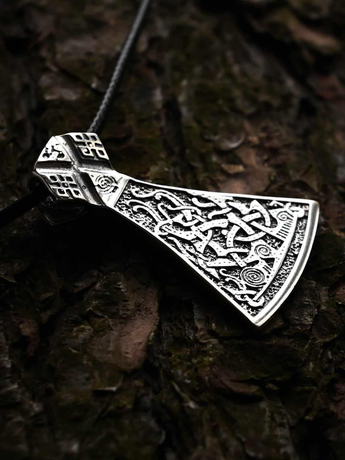 Perun's Axe (Large) with Patterns, Sterling Silver 925 — Slavic Symbol Pendant