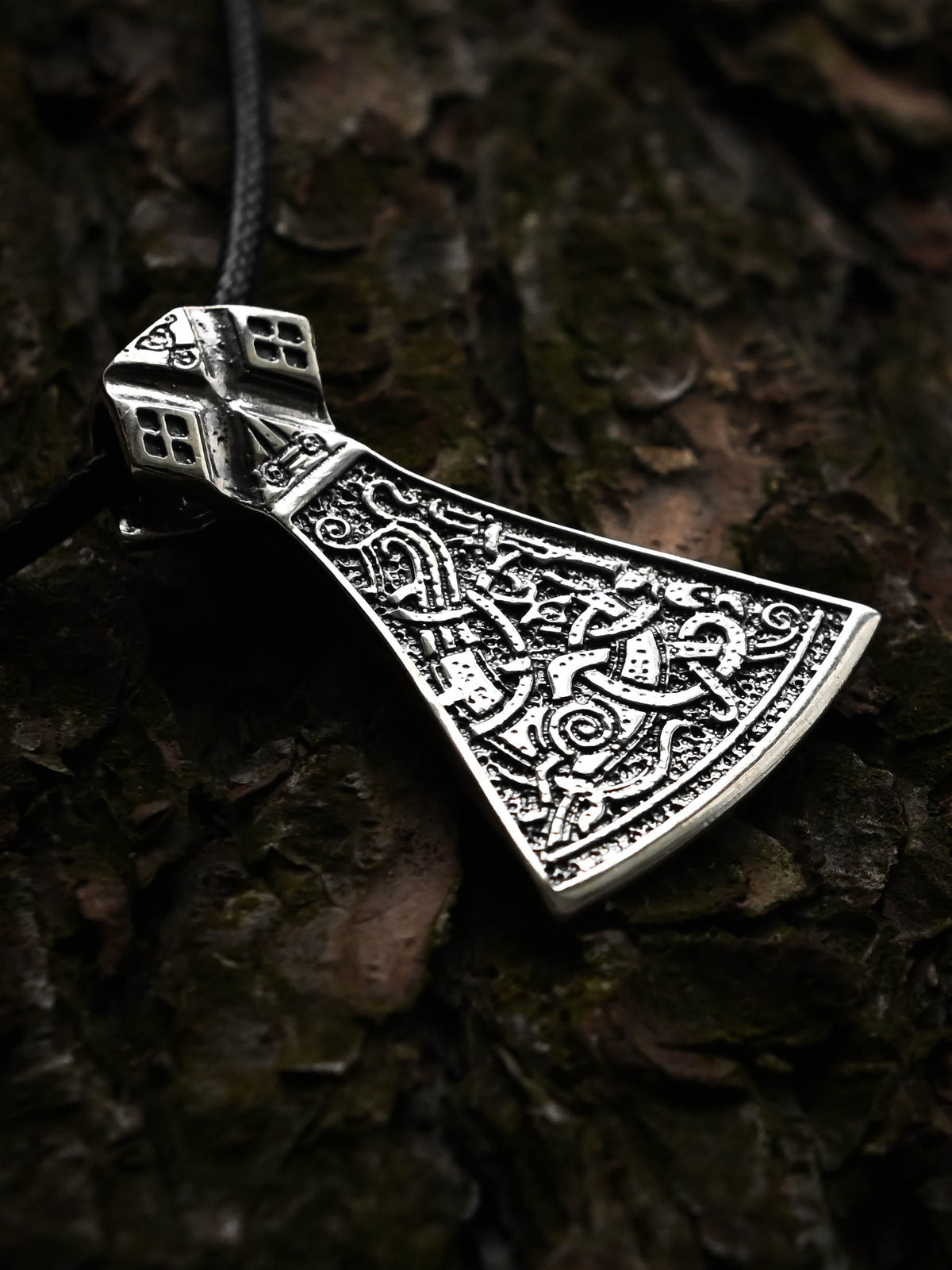 Perun's Axe (Large) with Patterns, Sterling Silver 925 — Slavic Symbol Pendant