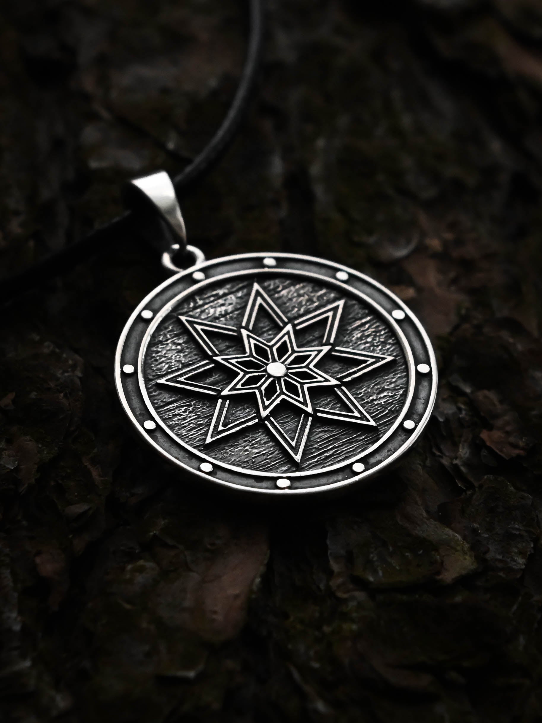 Alatyr Amulet on a Shield, Sterling Silver 925 — Slavic Symbol Pendant