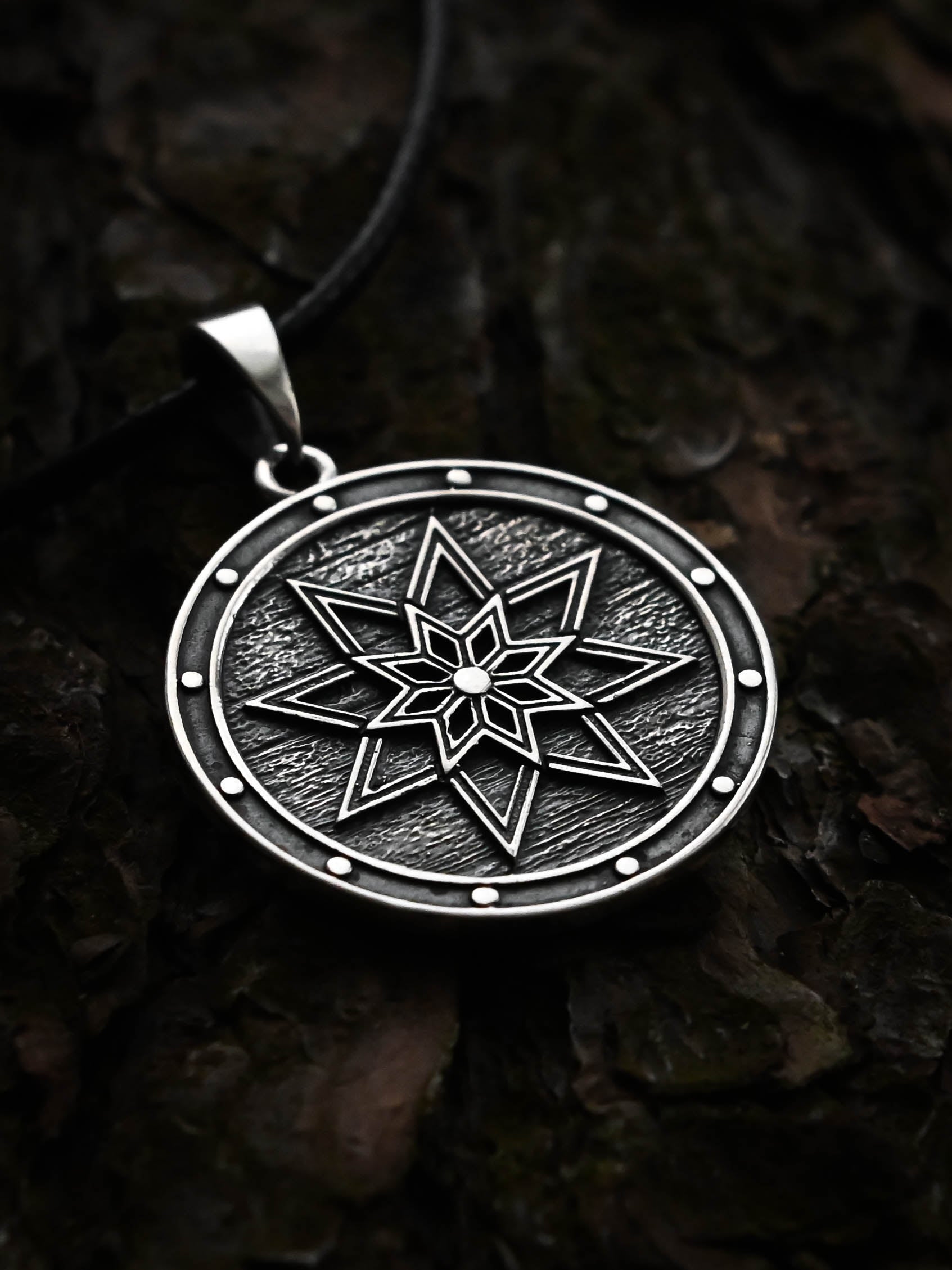 Alatyr Amulet on a Shield, Sterling Silver 925 — Slavic Symbol Pendant