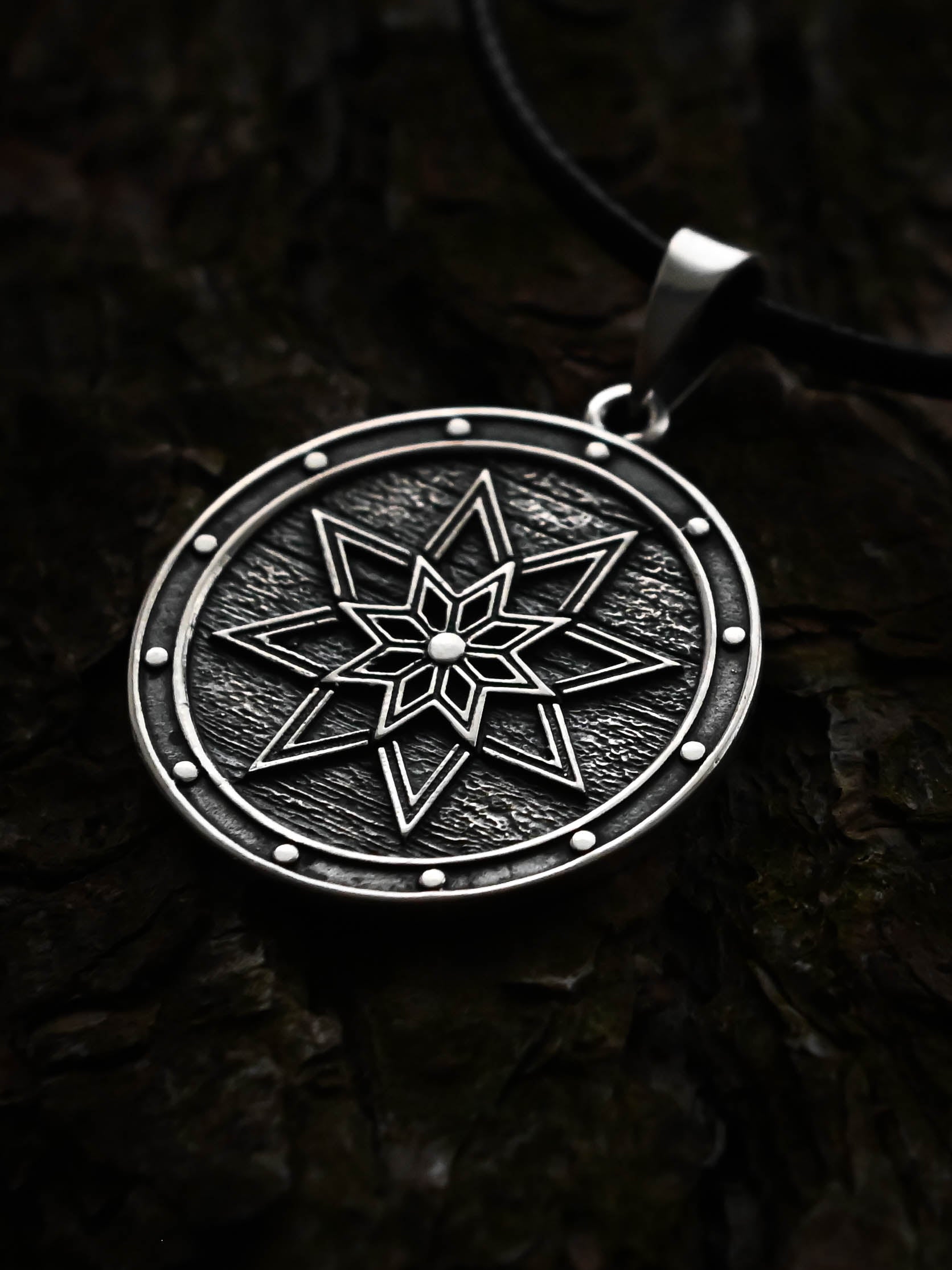 Alatyr Amulet on a Shield, Sterling Silver 925 — Slavic Symbol Pendant