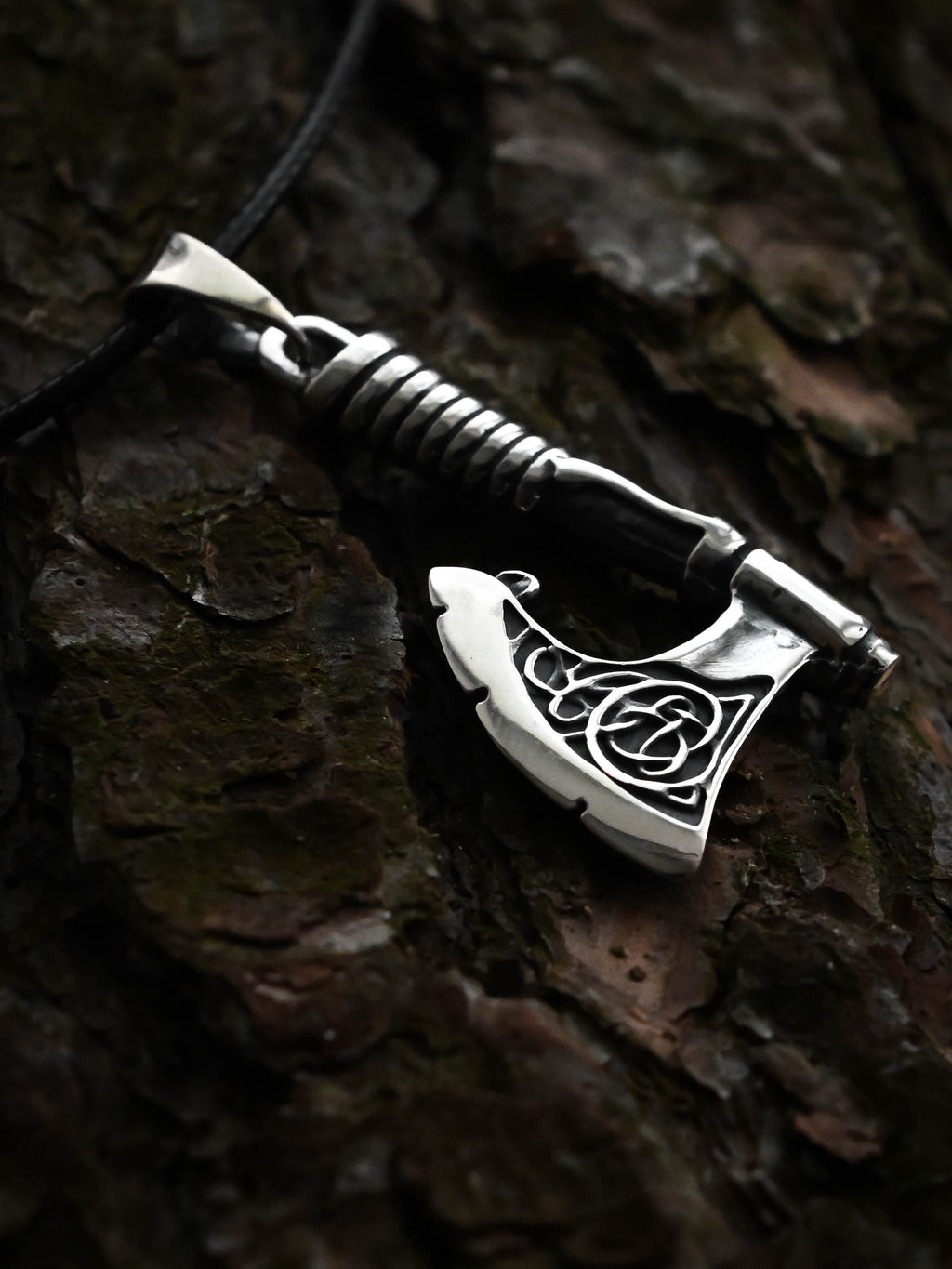 Scandinavian Axe with Knotwork, Sterling Silver 925 — Viking Symbol Pendant