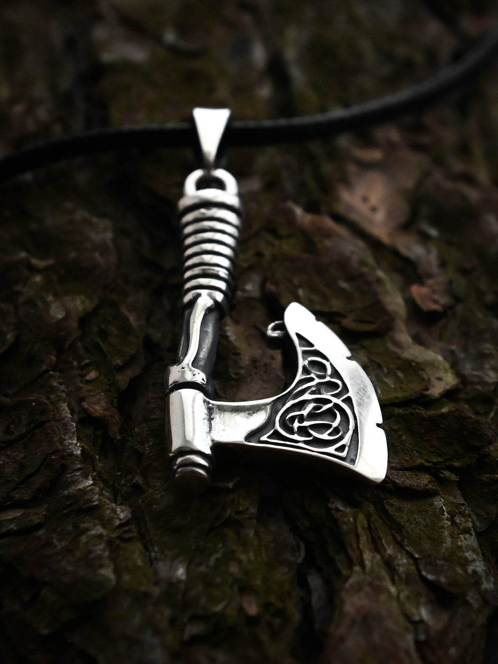 Scandinavian Axe with Knotwork, Sterling Silver 925 — Viking Symbol Pendant