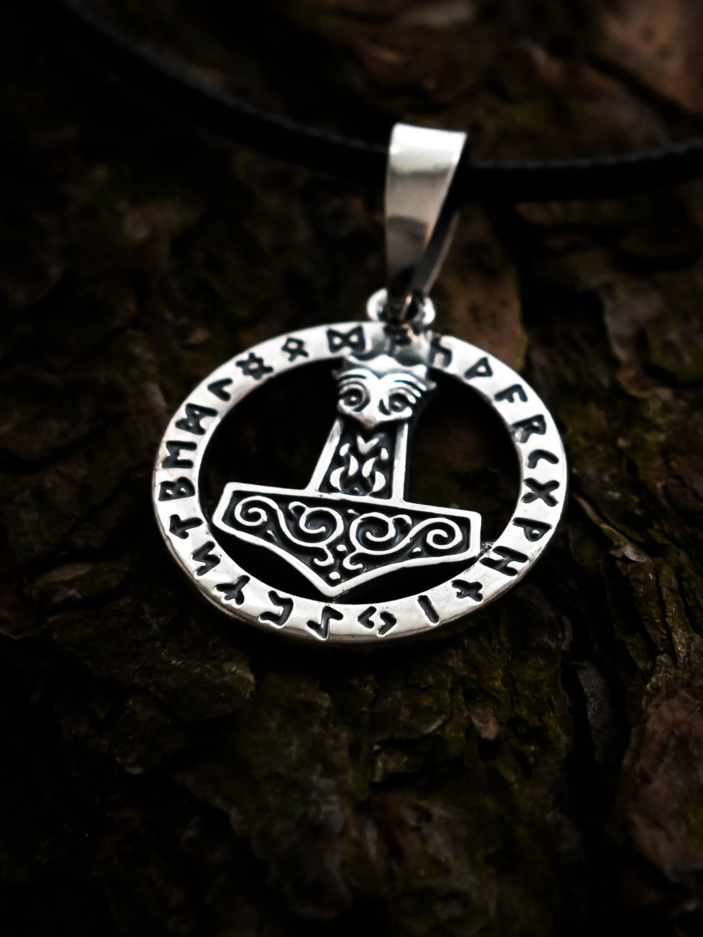 Thor's Hammer (Mjolnir) in Futhark, Sterling Silver 925 — Viking Symbol Pendant