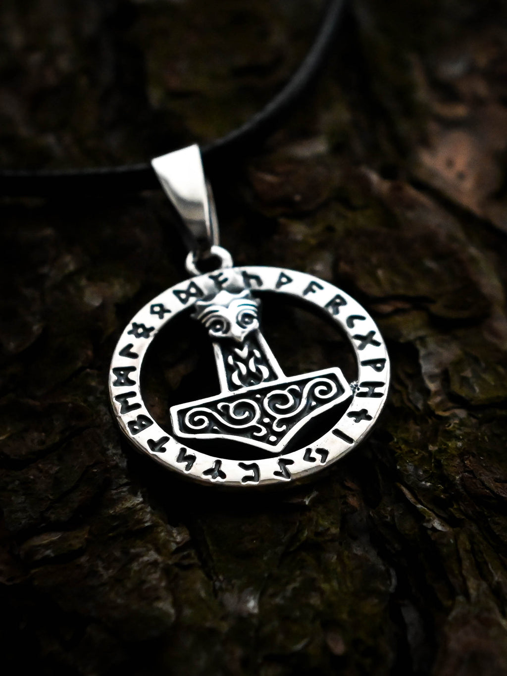 Thor's Hammer (Mjolnir) in Futhark, Sterling Silver 925 — Viking Symbol Pendant