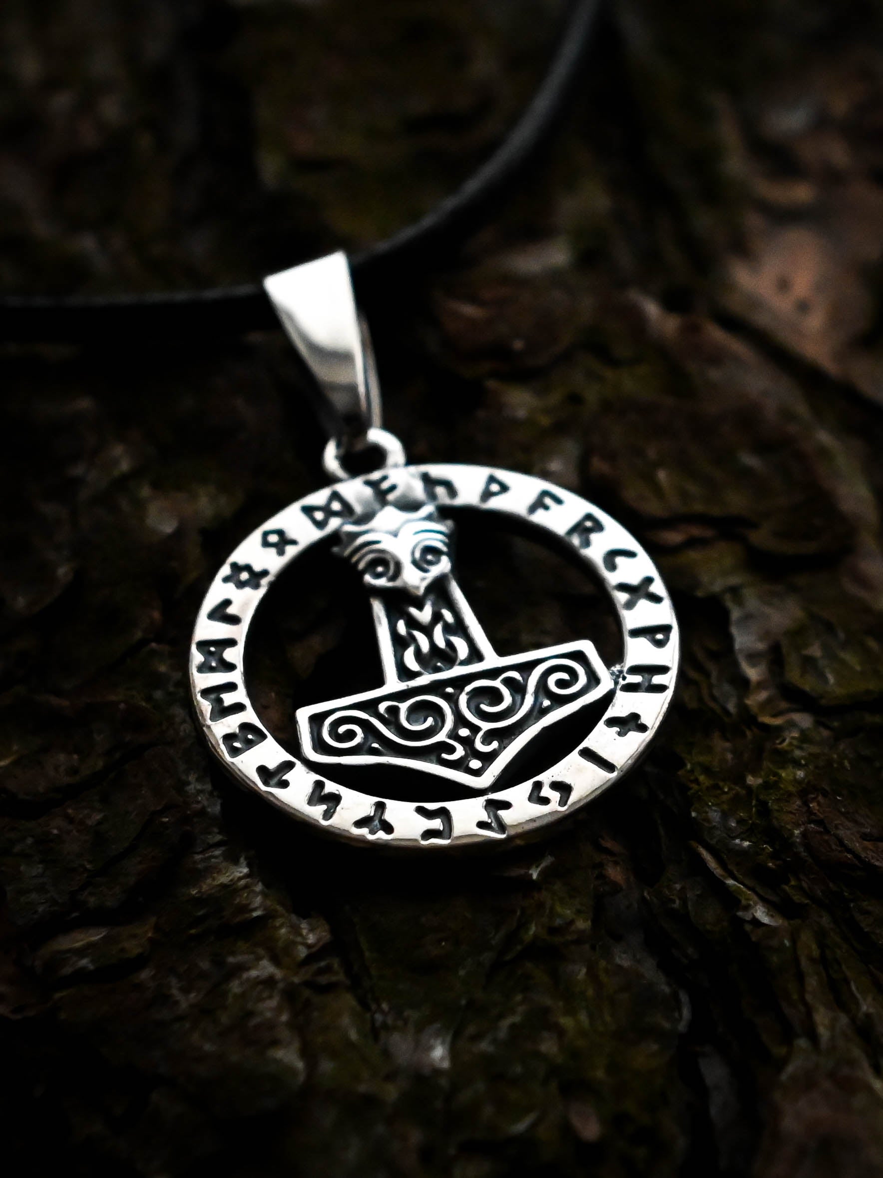 Thor's Hammer (Mjolnir) in Futhark, Sterling Silver 925 — Viking Symbol Pendant
