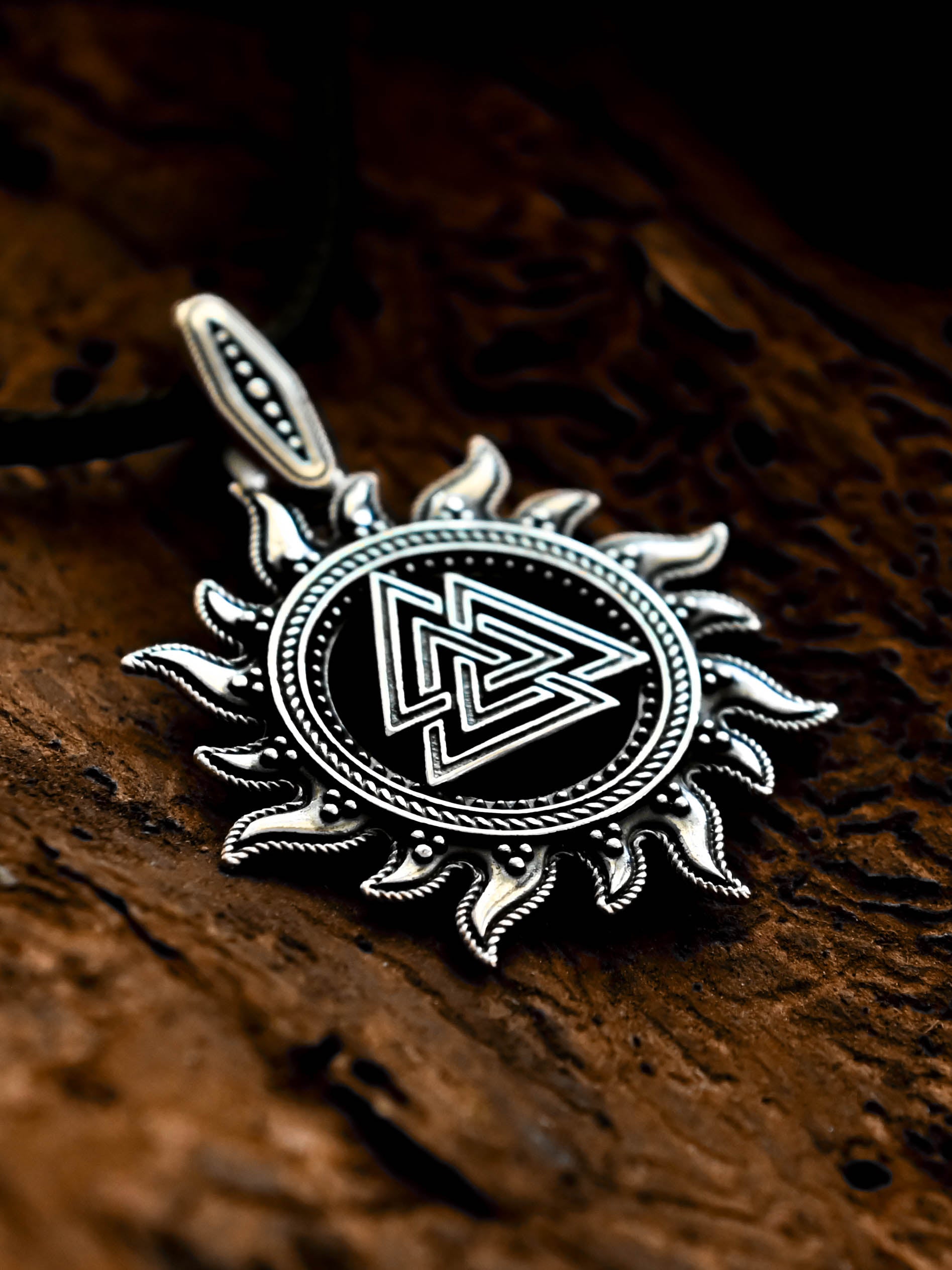 Valknut in Sun Amulet, Sterling Silver 925 — Viking, Norse & Slavic Pendant