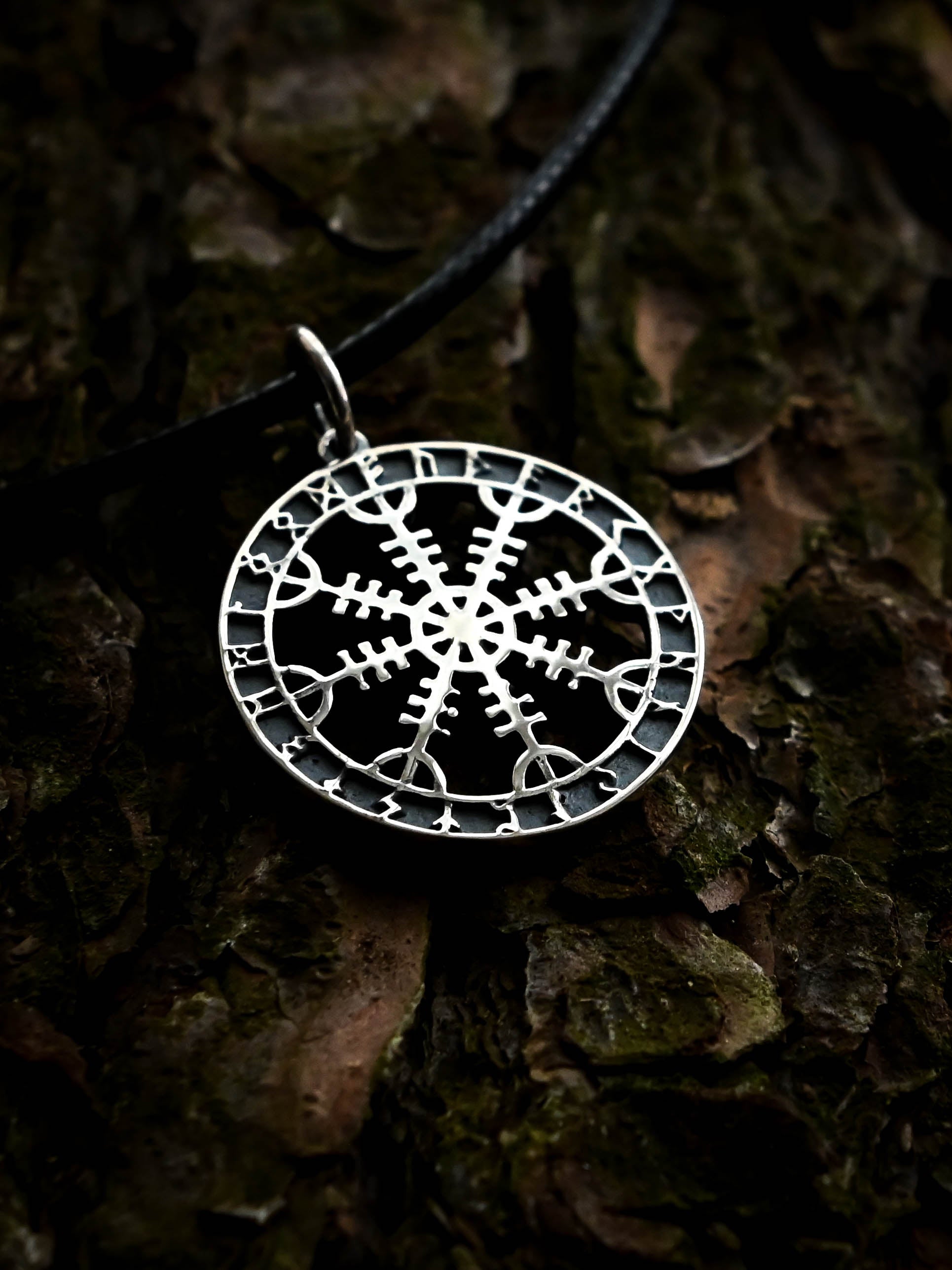 Helm of Awe (Aegishjalmur) Amulet in Futhark, Sterling Silver 925 — Viking Symbol Pendant
