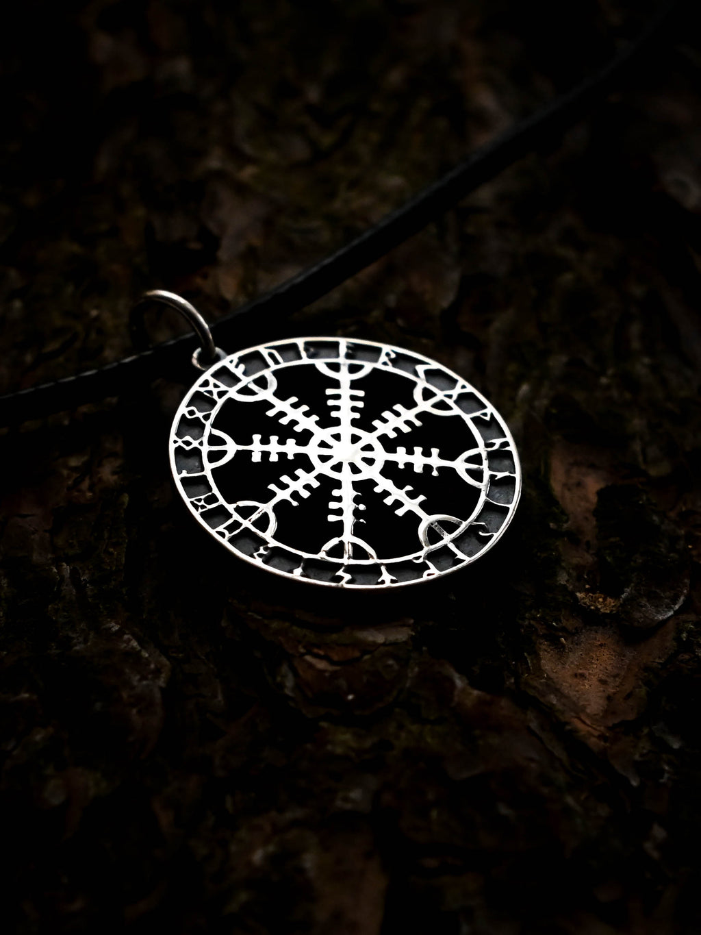 Helm of Awe (Aegishjalmur) Amulet in Futhark, Sterling Silver 925 — Viking Symbol Pendant