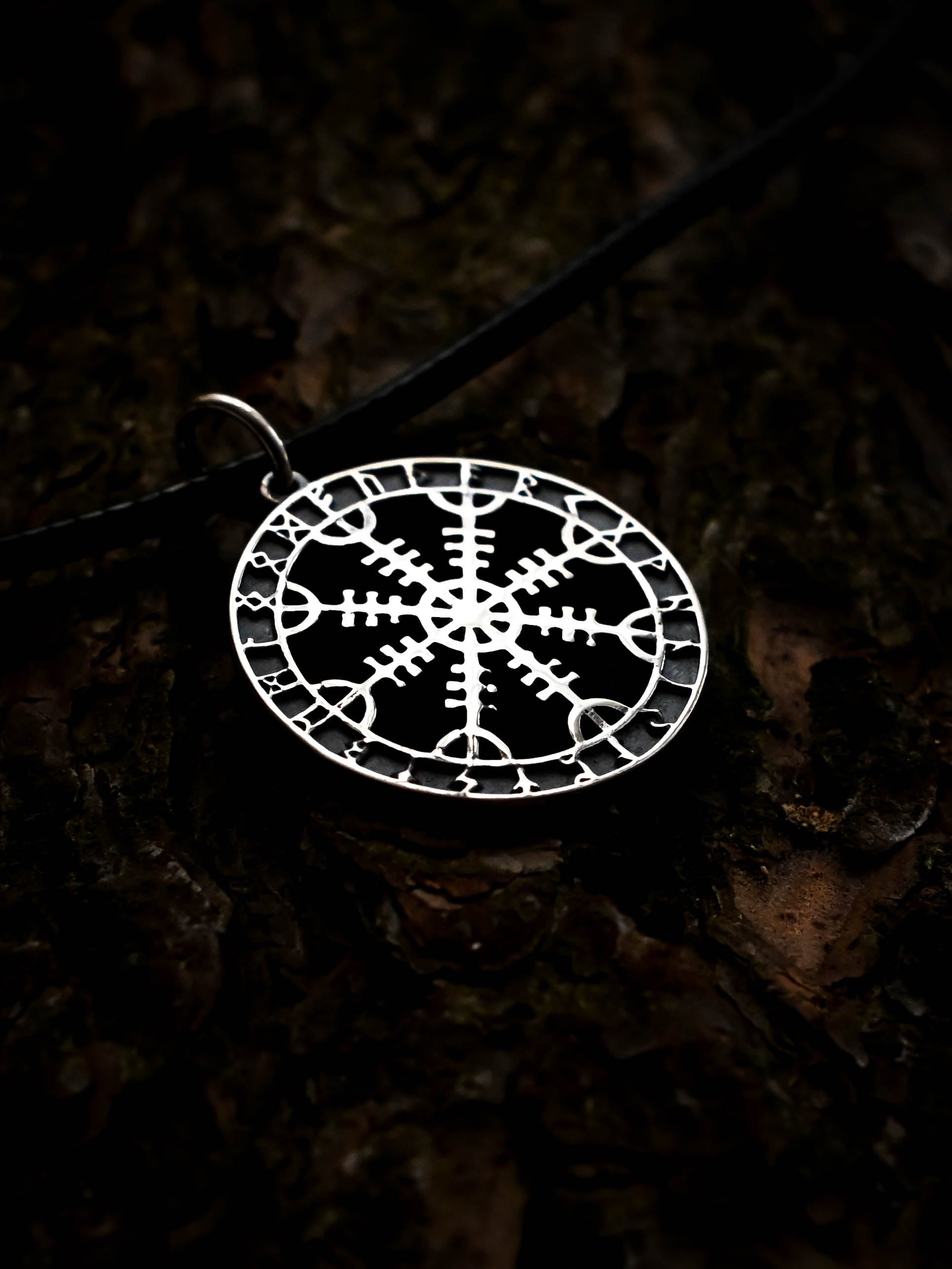Helm of Awe (Aegishjalmur) Amulet in Futhark, Sterling Silver 925 — Viking Symbol Pendant