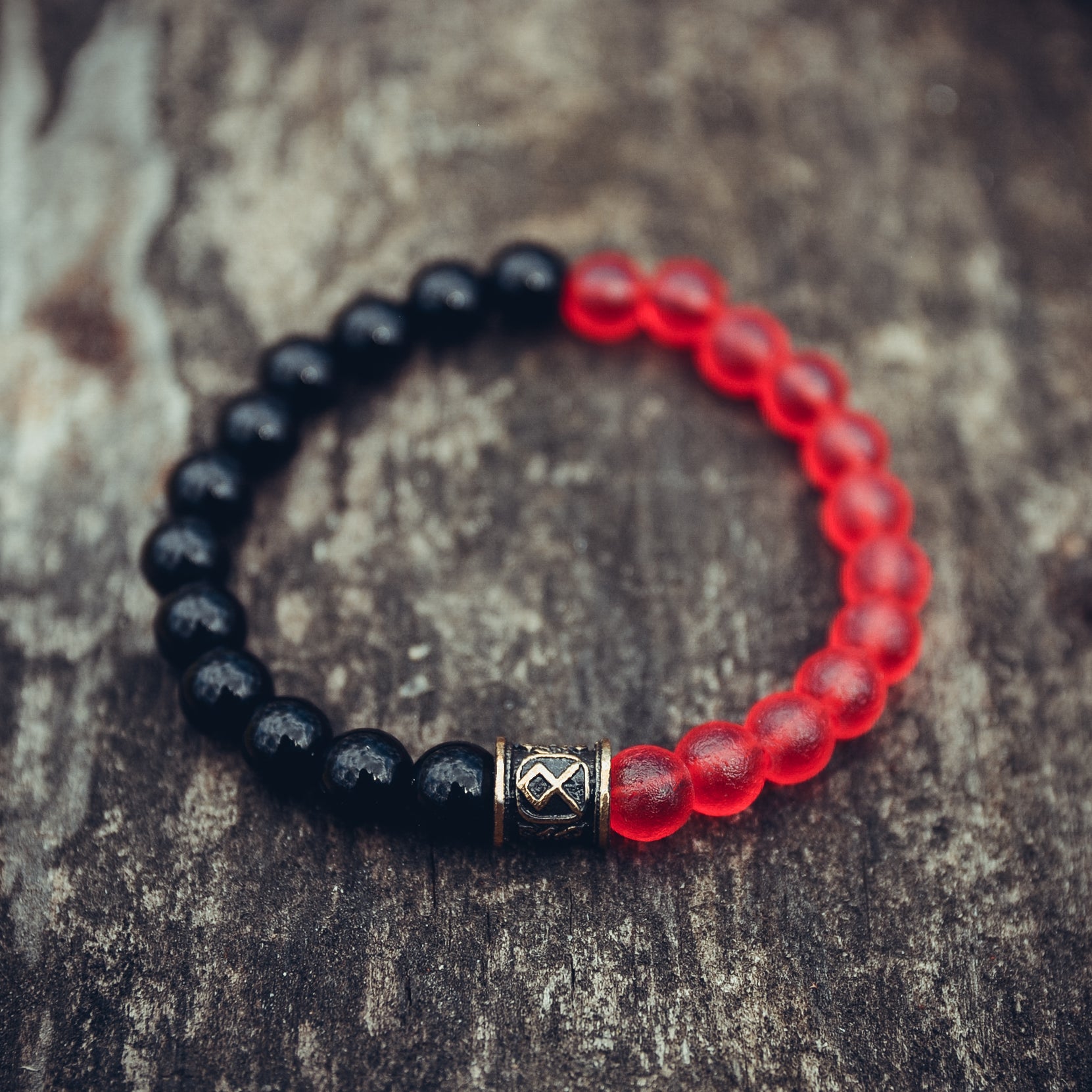 Czech Meteorite and Black Agate Bracelet with Odal Rune Bead