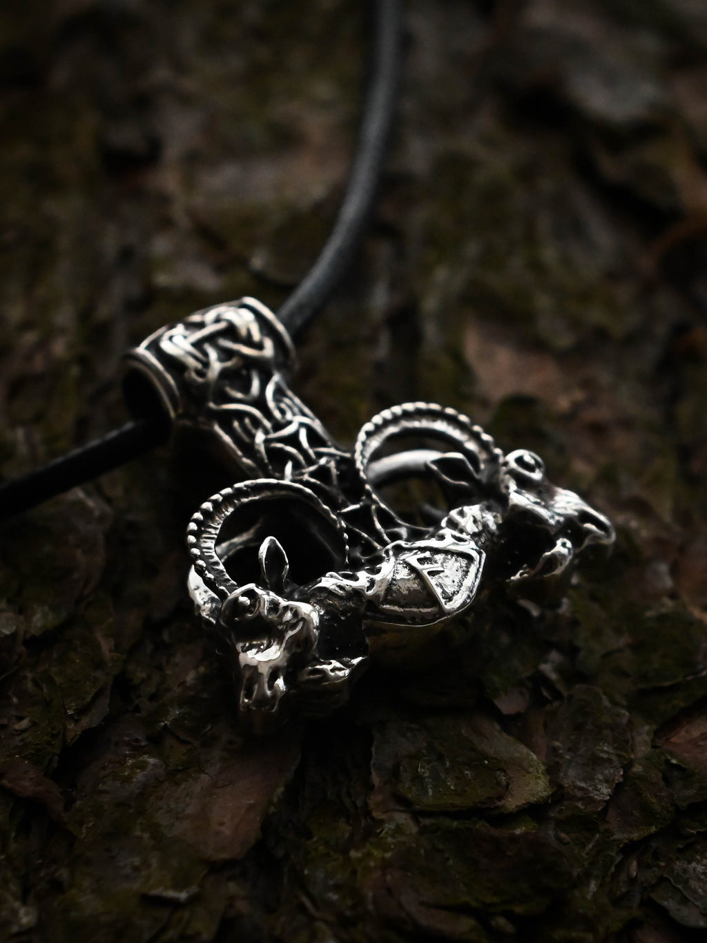 Thor's Hammer with Thor's Goats, Sterling Silver 925 — Viking Symbol Pendant