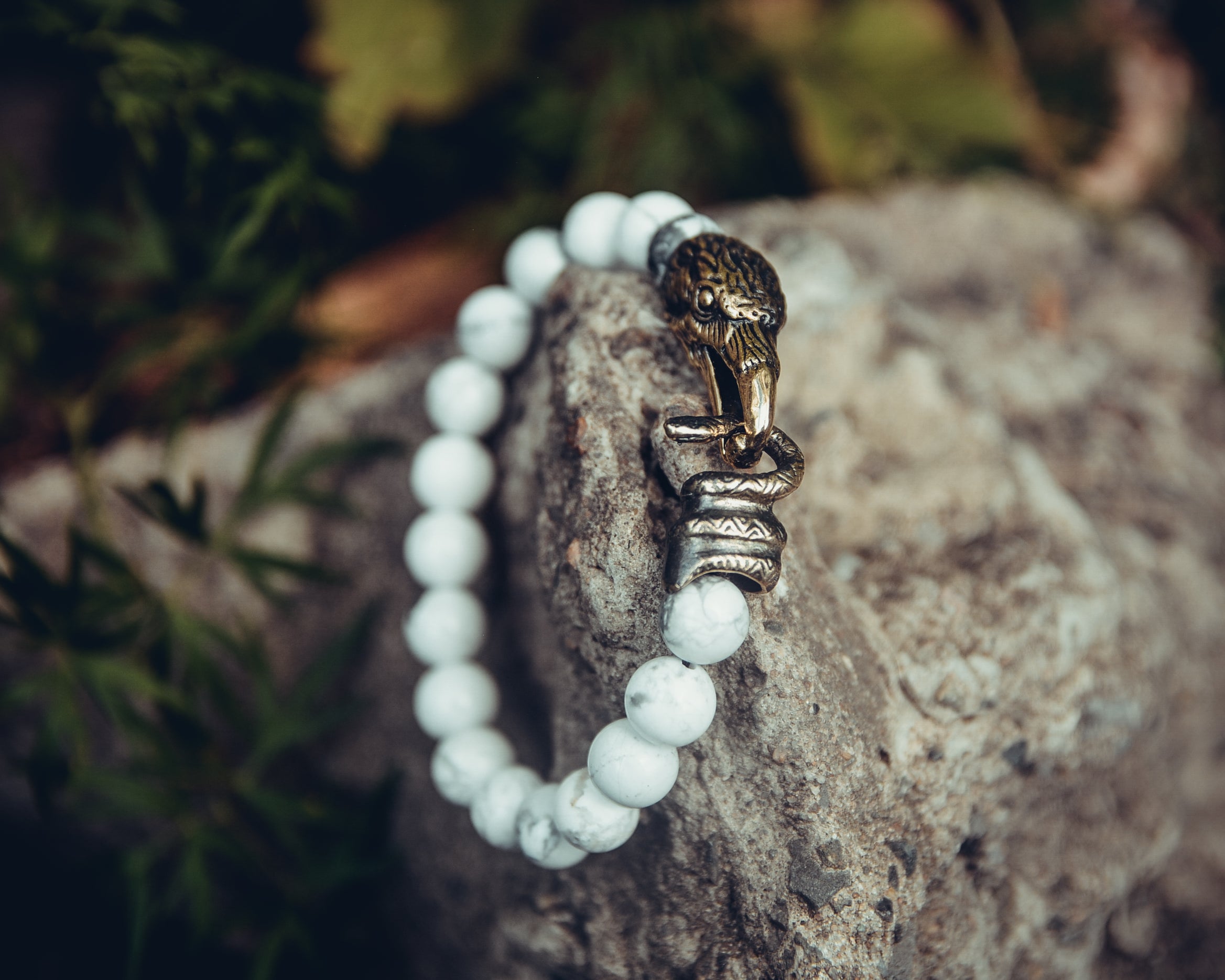 Howlite Bracelet with Raven and Snake Clasp
