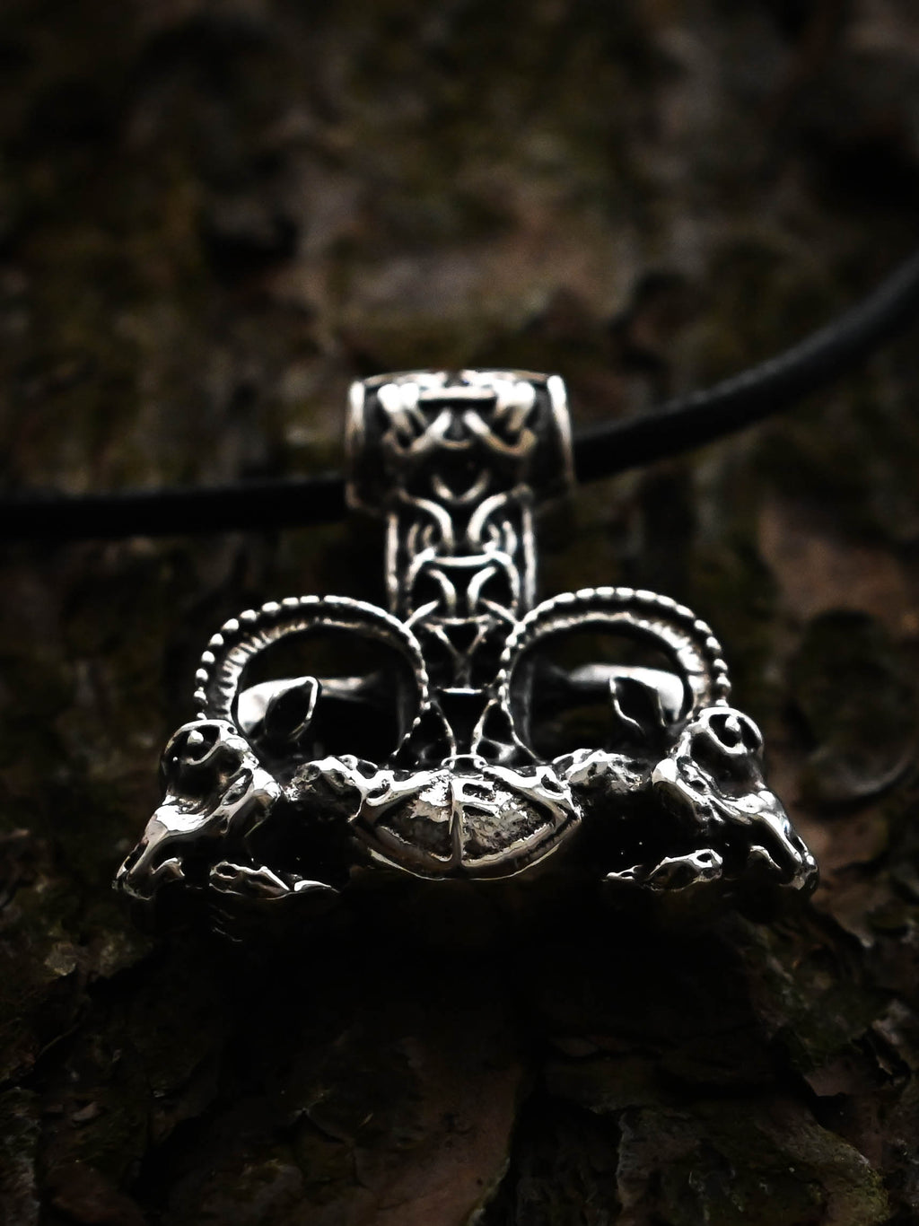 Thor's Hammer with Thor's Goats, Sterling Silver 925 — Viking Symbol Pendant