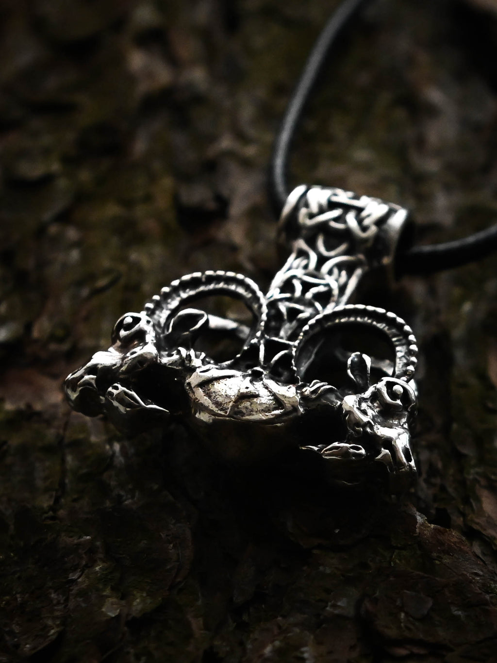Thor's Hammer with Thor's Goats, Sterling Silver 925 — Viking Symbol Pendant