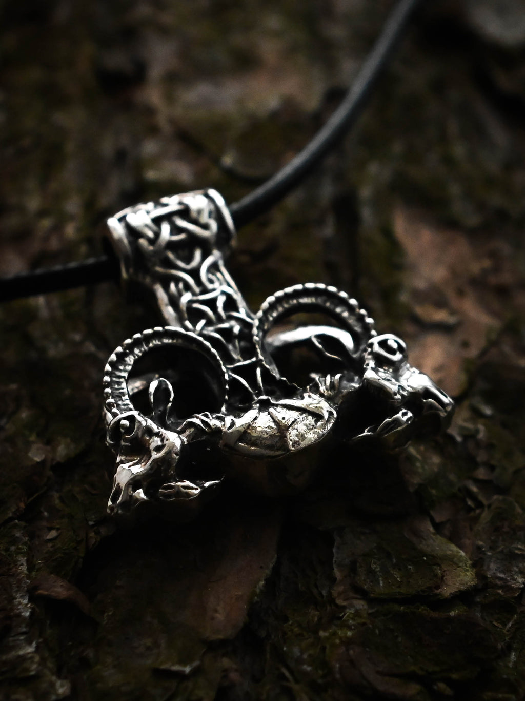 Thor's Hammer with Thor's Goats, Sterling Silver 925 — Viking Symbol Pendant