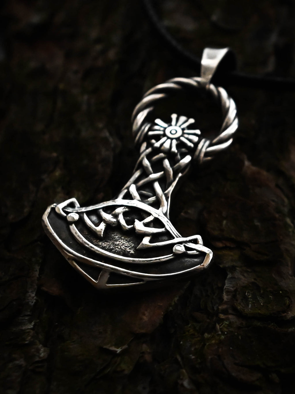 Thor's Hammer with Ring, Sterling Silver 925 — Viking Symbol Pendant