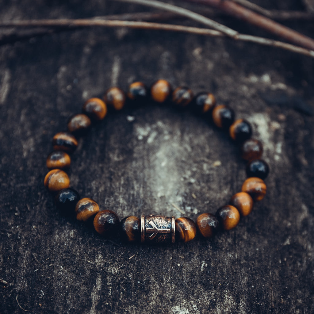 Tiger's Eye Bracelet with Algiz Bead