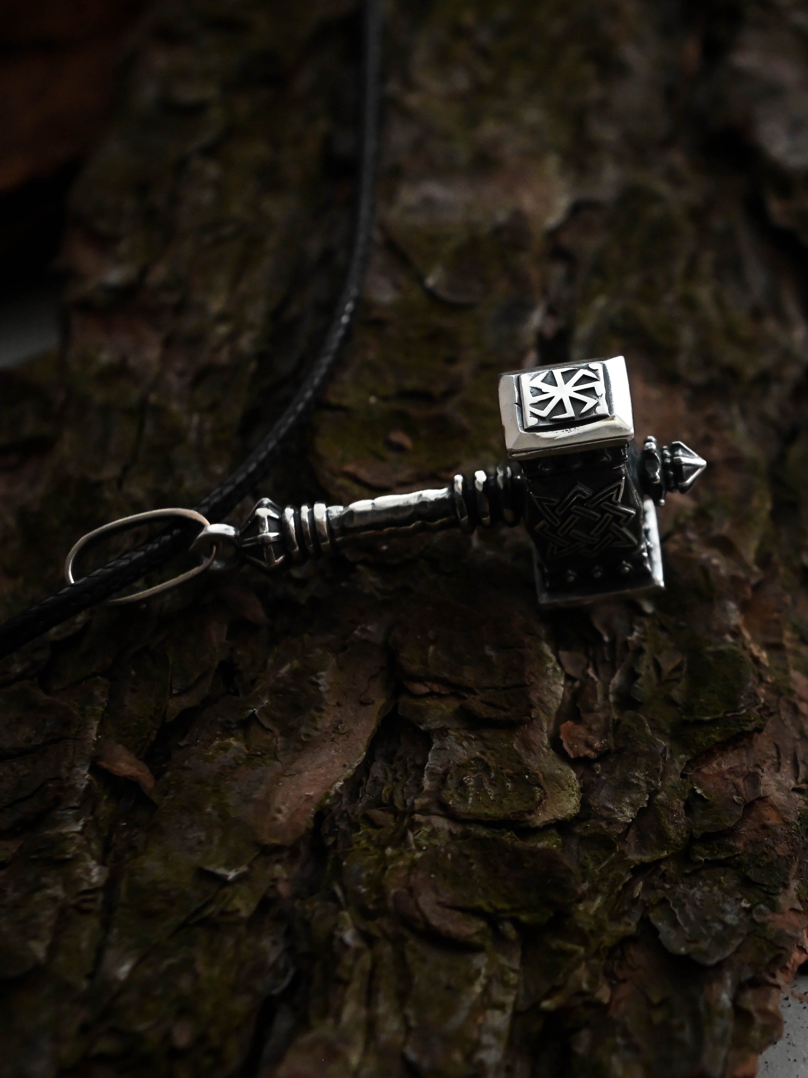 Svarog's Hammer with Star of Rus, Sterling Silver 925 — Slavic Symbol Pendant