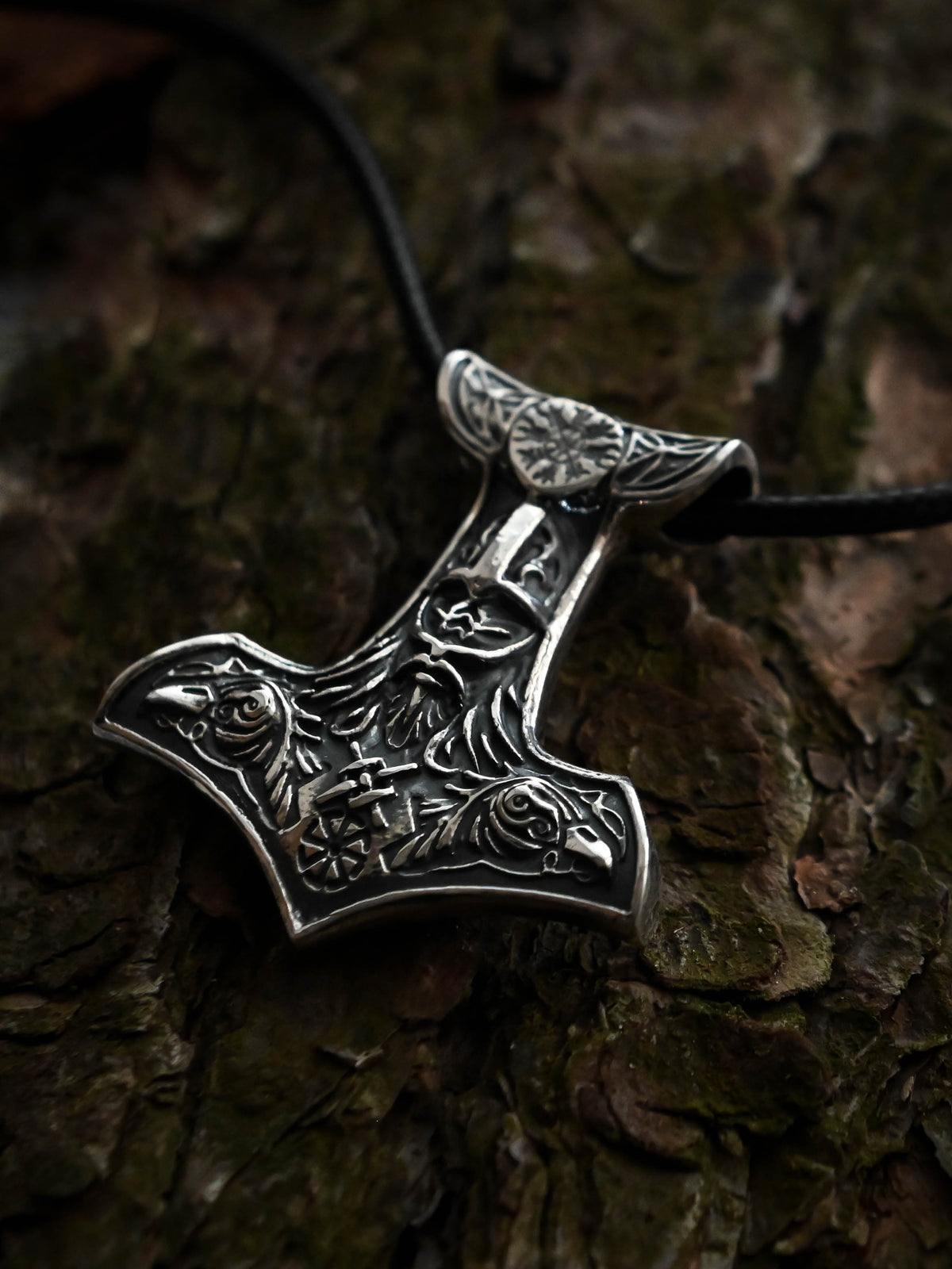 Thor's Hammer with Helmet, Sterling Silver 925 — Viking Symbol Pendant