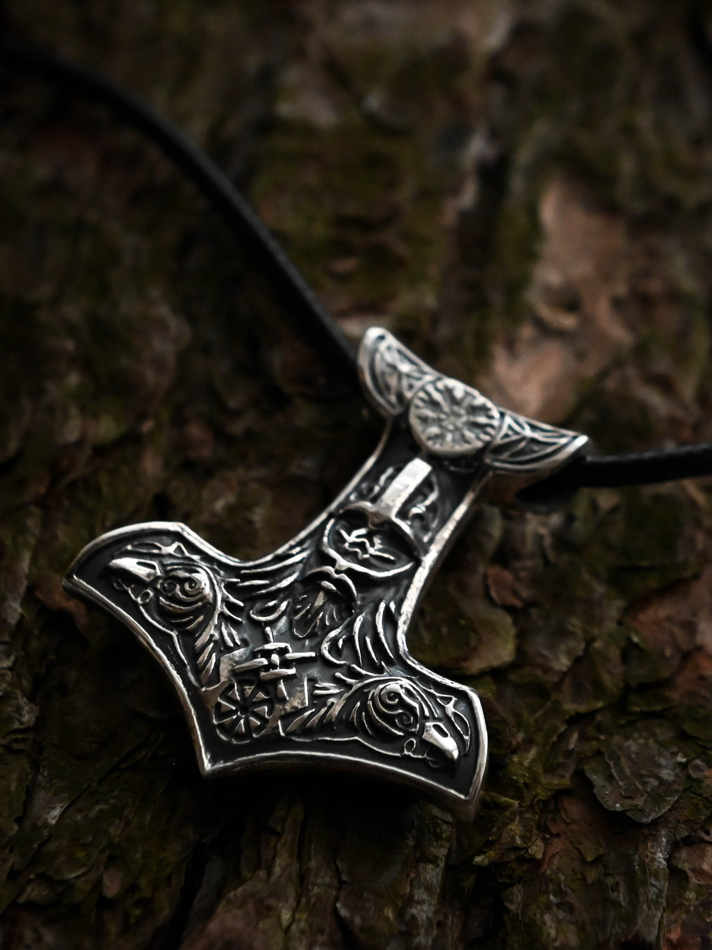 Thor's Hammer with Helmet, Sterling Silver 925 — Viking Symbol Pendant