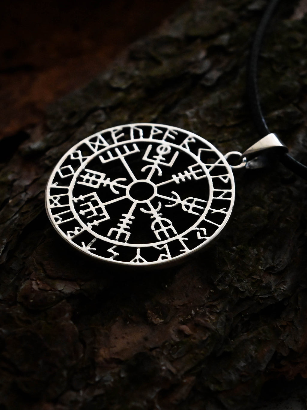 Vegvisir Amulet in Futhark, Sterling Silver 925 — Viking Symbol Pendant