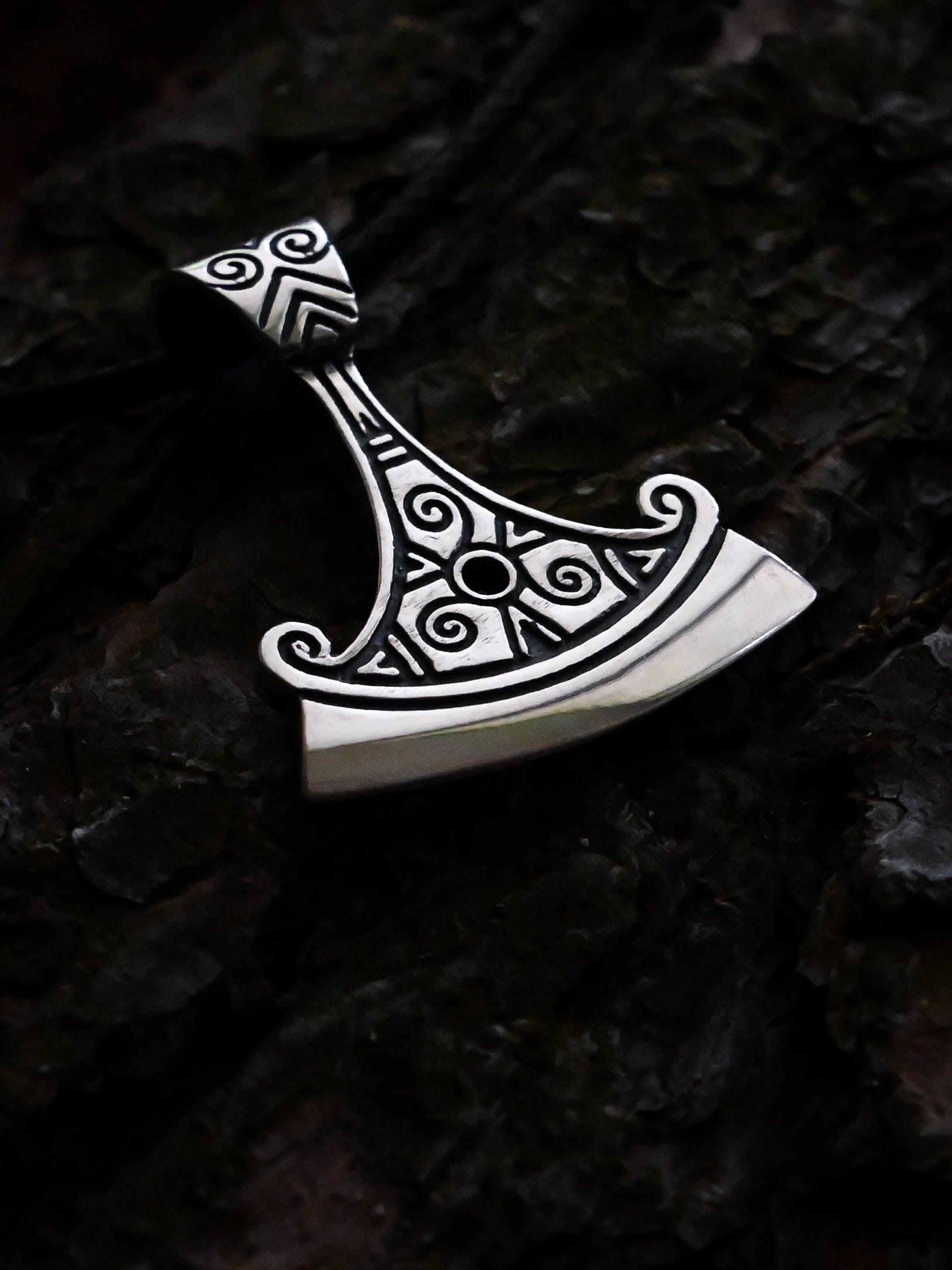 Perun's Axe with Scrollwork, Sterling Silver 925 — Slavic Symbol Pendant