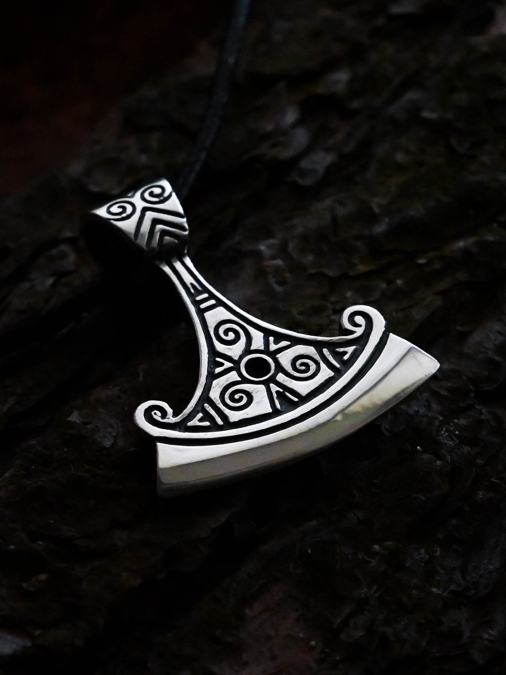 Perun's Axe with Scrollwork, Sterling Silver 925 — Slavic Symbol Pendant