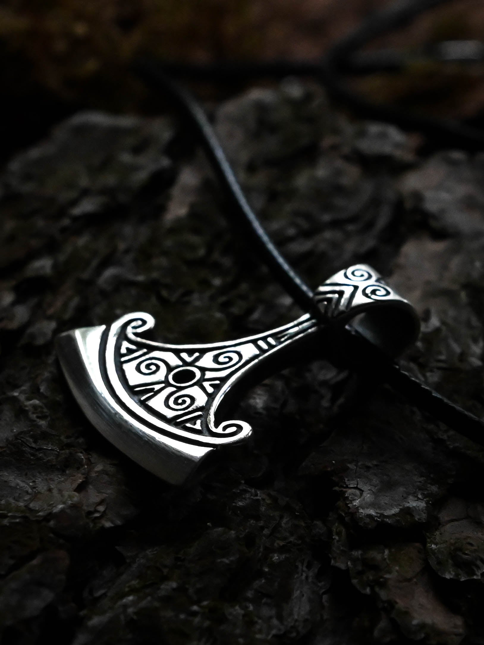 Perun's Axe with Scrollwork, Sterling Silver 925 — Slavic Symbol Pendant