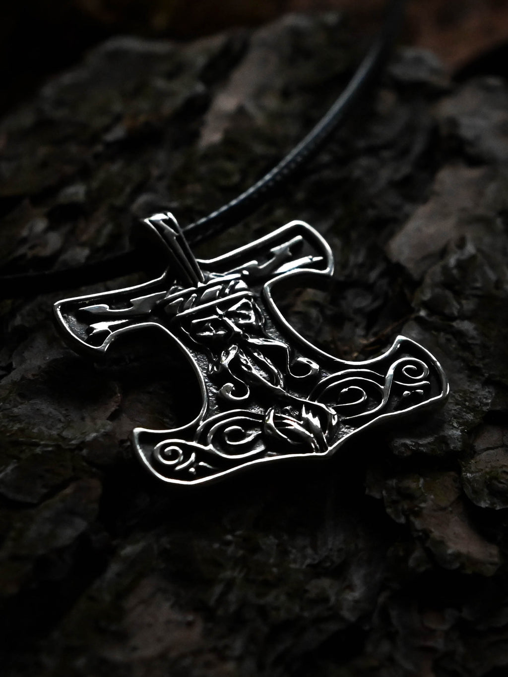 Thor's Hammer with the Face of the God Thor, Sterling Silver 925 — Viking Symbol Pendant