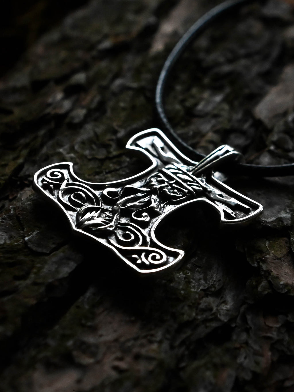 Thor's Hammer with the Face of the God Thor, Sterling Silver 925 — Viking Symbol Pendant