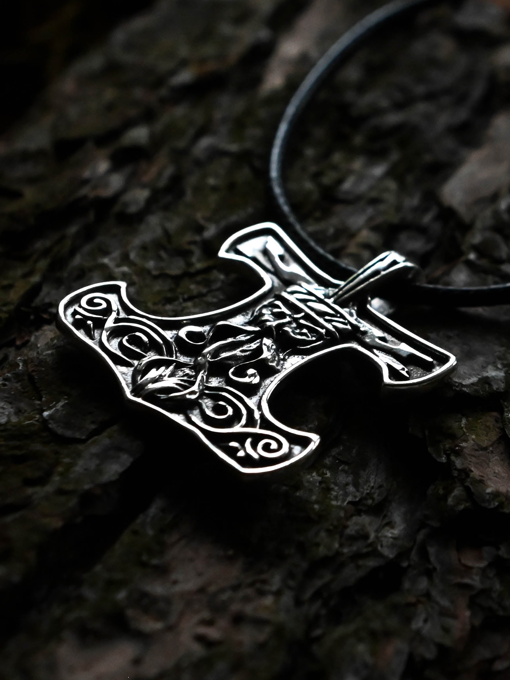 Thor's Hammer with the Face of the God Thor, Sterling Silver 925 — Viking Symbol Pendant