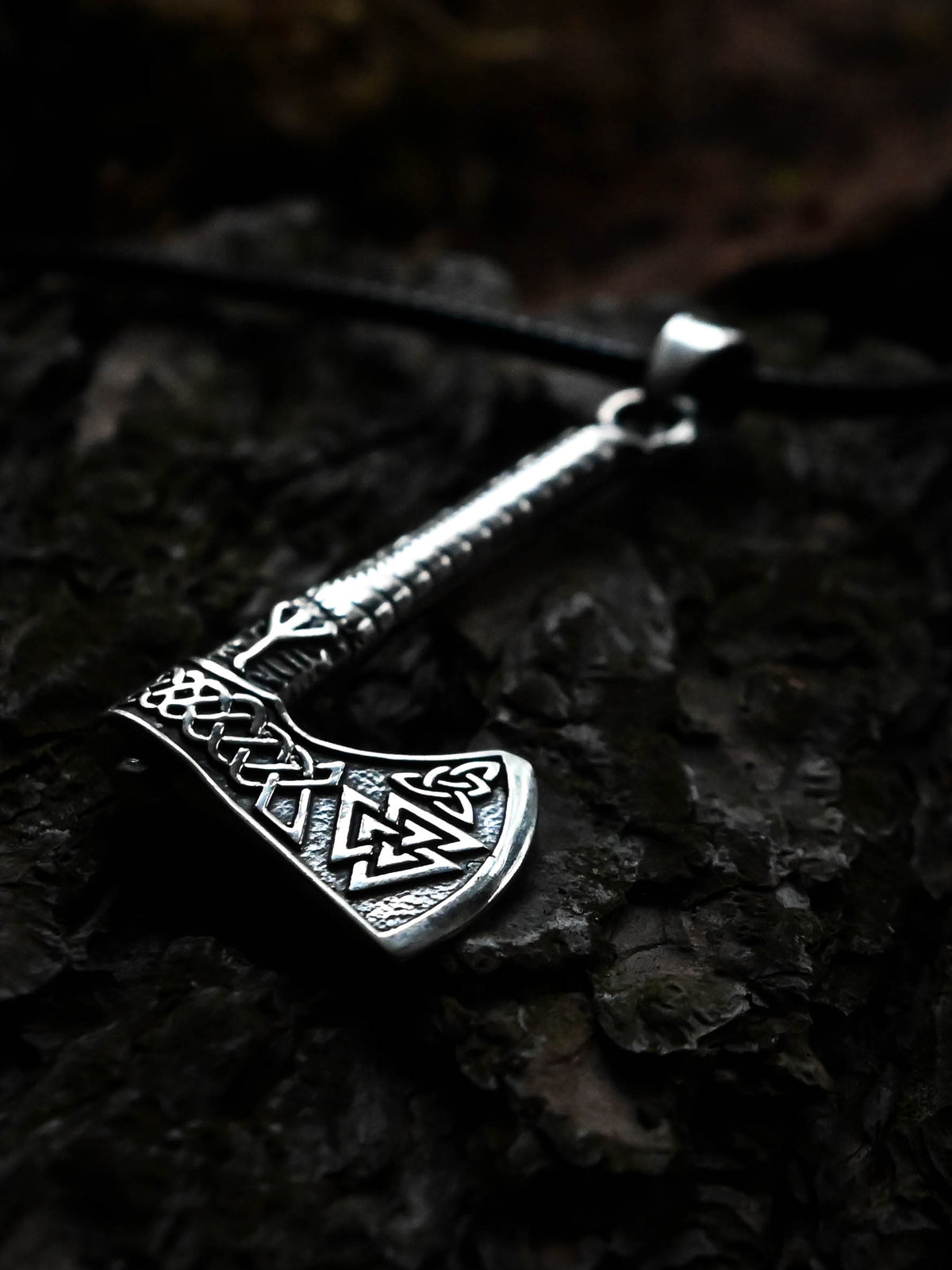 Viking Axe with Valknut Symbol, Sterling Silver 925 — Viking & Norse Symbol Pendant